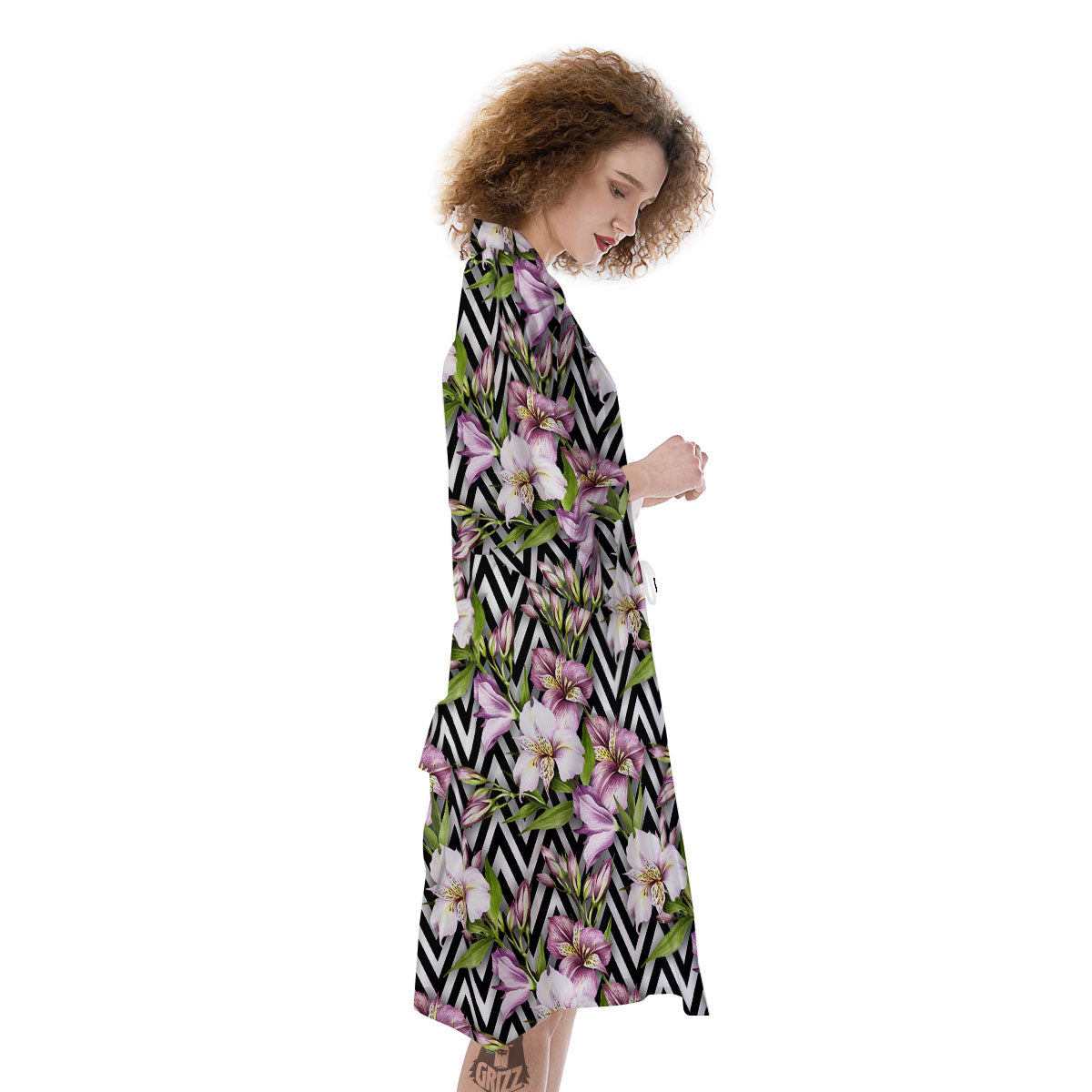 Zigzag Alstroemeria Purple Print Pattern Kimono-grizzshop