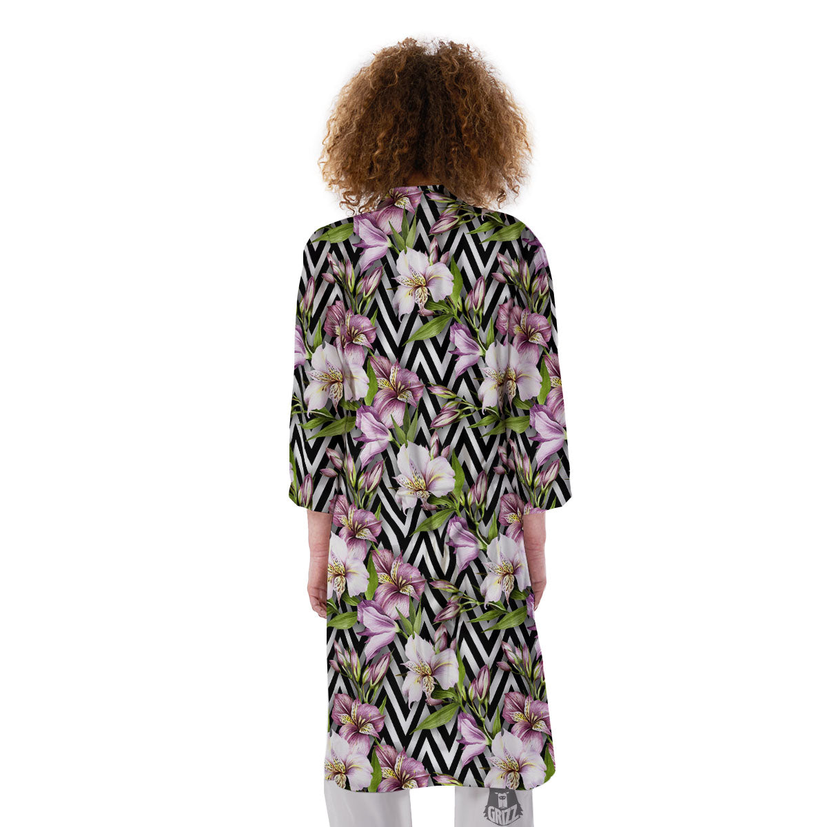 Zigzag Alstroemeria Purple Print Pattern Kimono-grizzshop
