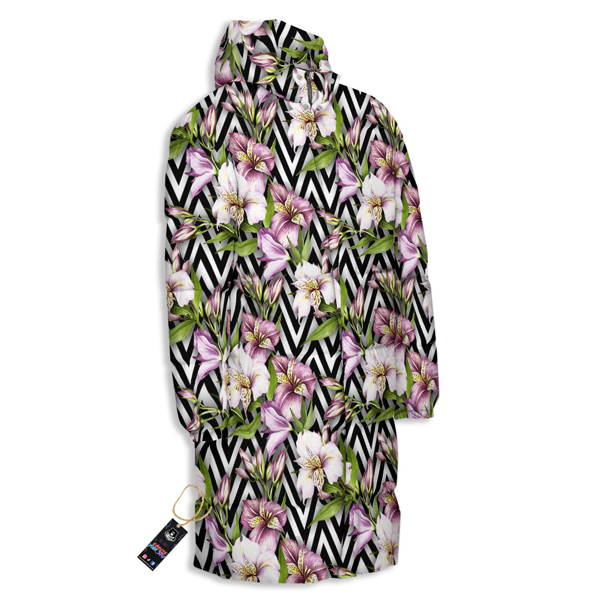 Zigzag Alstroemeria Purple Print Pattern Long Down Jacket-grizzshop