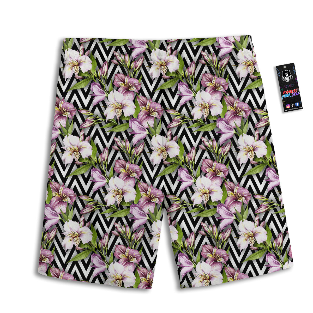 Zigzag Alstroemeria Purple Print Pattern Men's Athletic Shorts