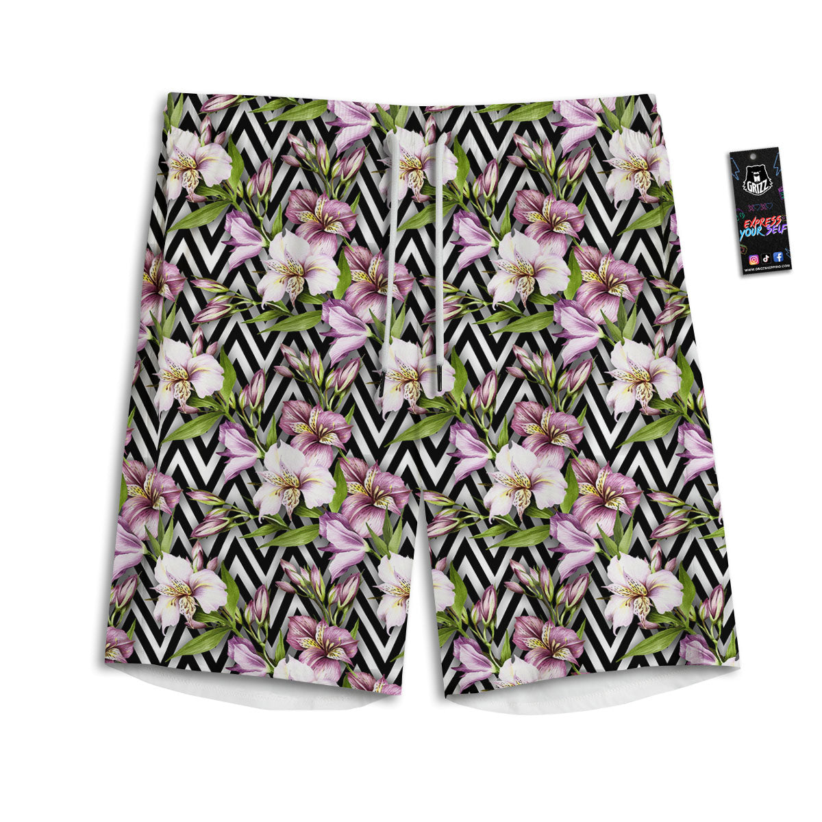 Zigzag Alstroemeria Purple Print Pattern Men's Athletic Shorts