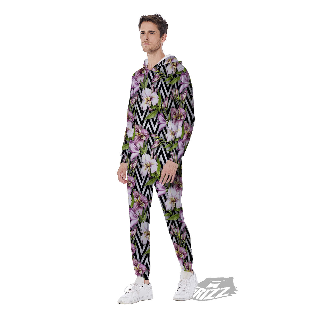 Zigzag Alstroemeria Purple Print Pattern Men's Jumpsuit-grizzshop