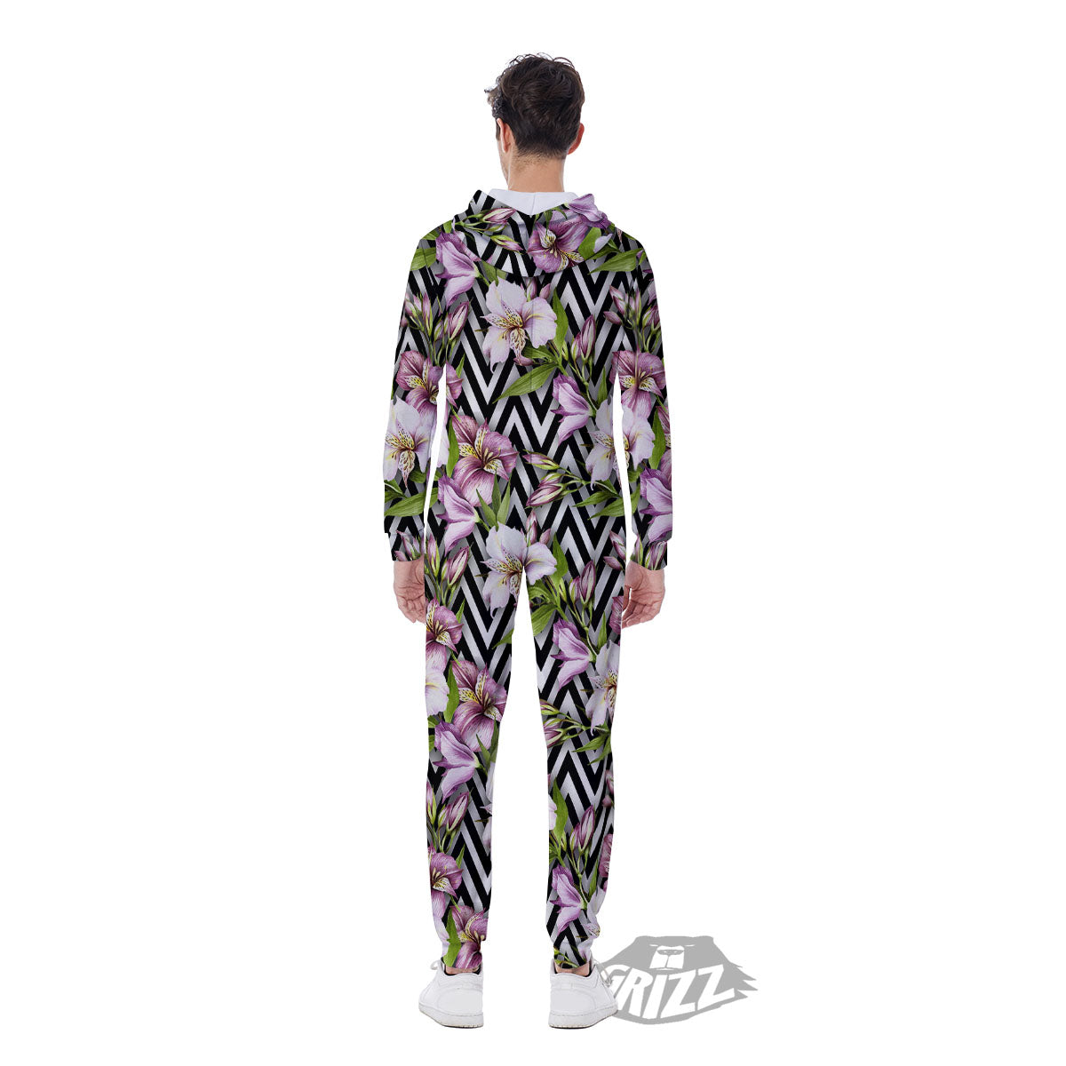 Zigzag Alstroemeria Purple Print Pattern Men's Jumpsuit-grizzshop