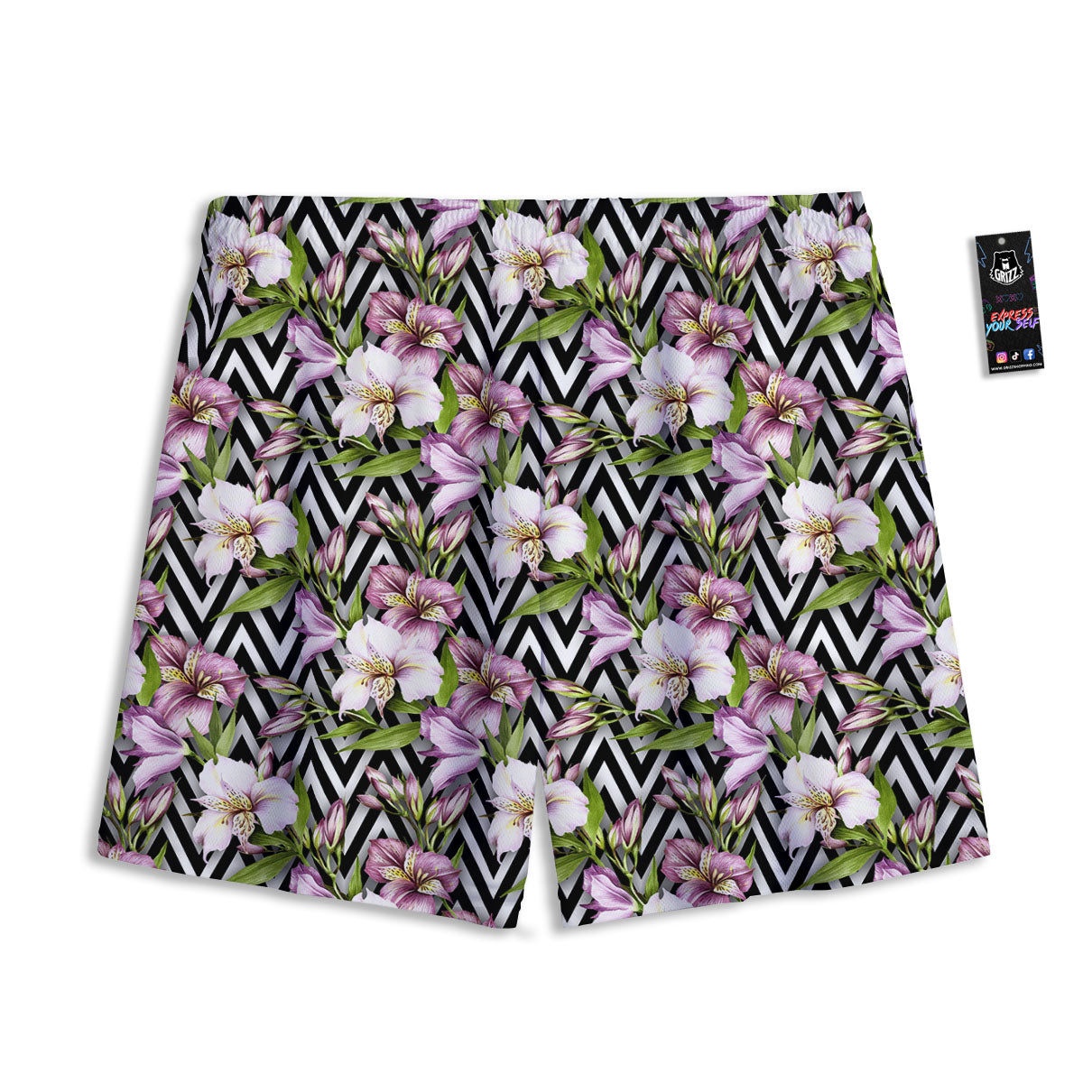 Zigzag Alstroemeria Purple Print Pattern Mesh Shorts