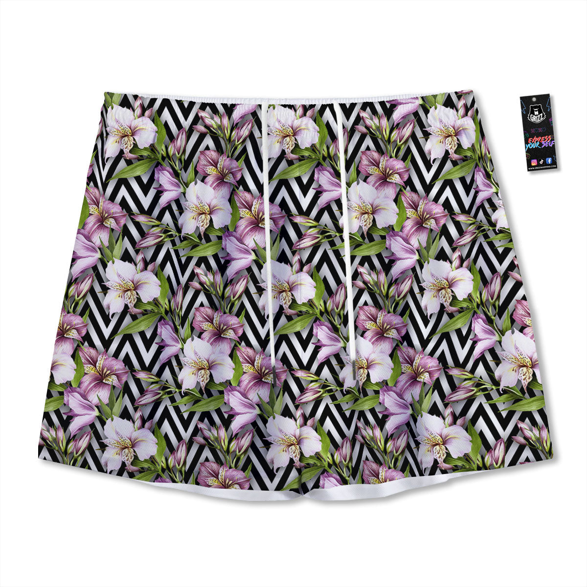 Zigzag Alstroemeria Purple Print Pattern Mesh Shorts