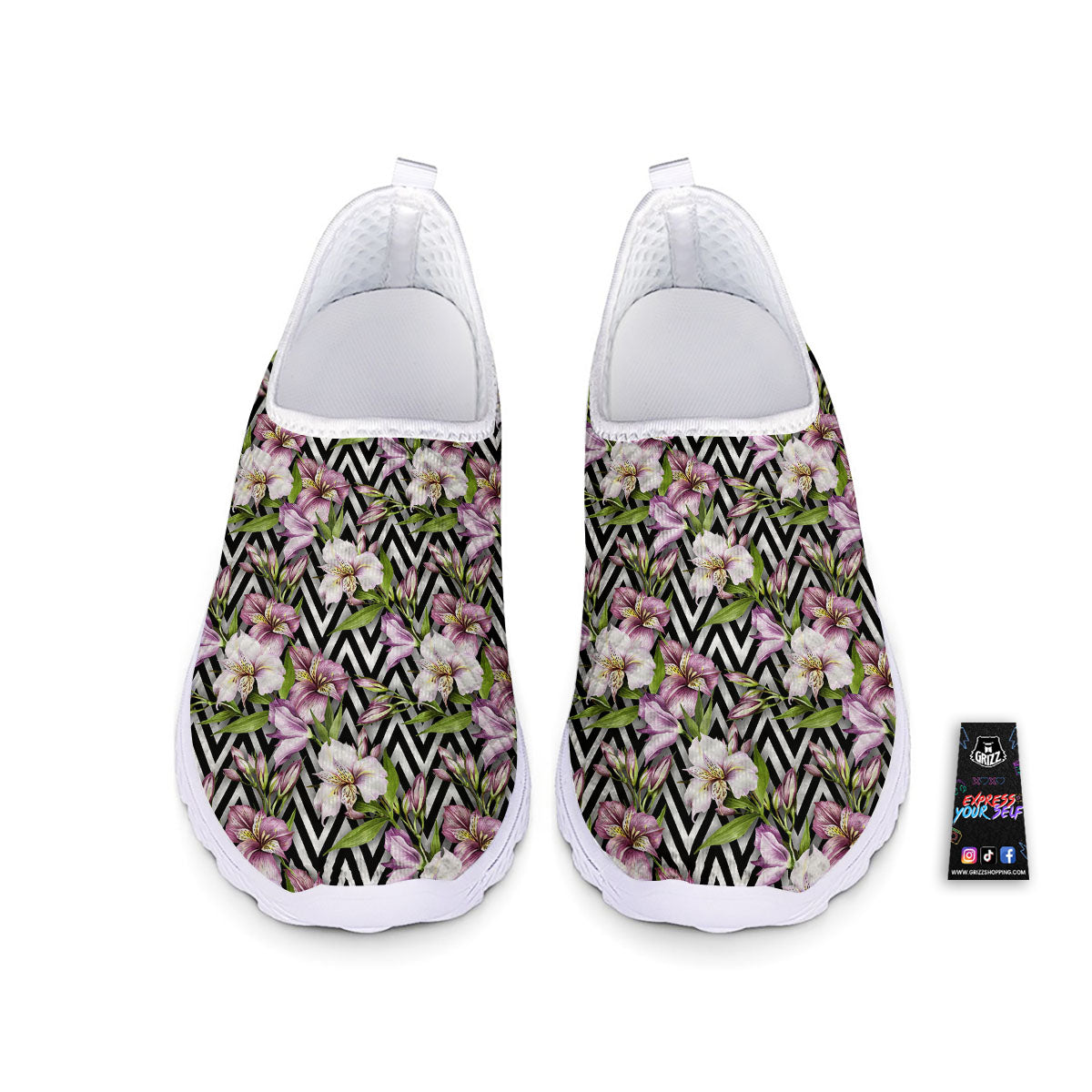 Zigzag Alstroemeria Purple Print Pattern Nurse Shoes-grizzshop