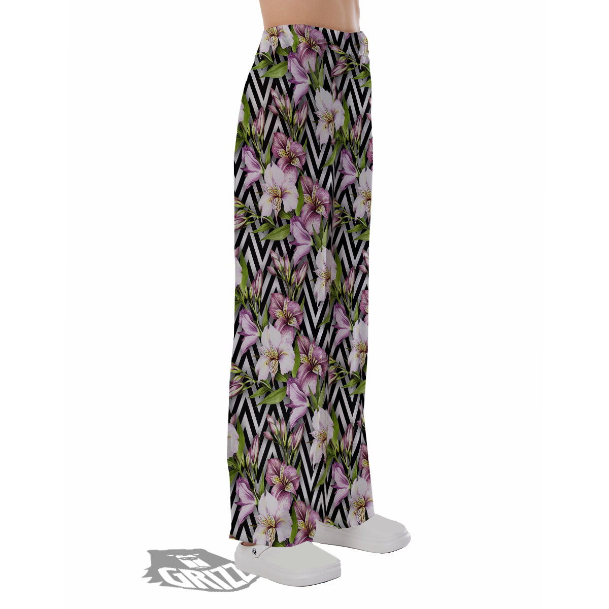 Zigzag Alstroemeria Purple Print Pattern Pajama Pants-grizzshop
