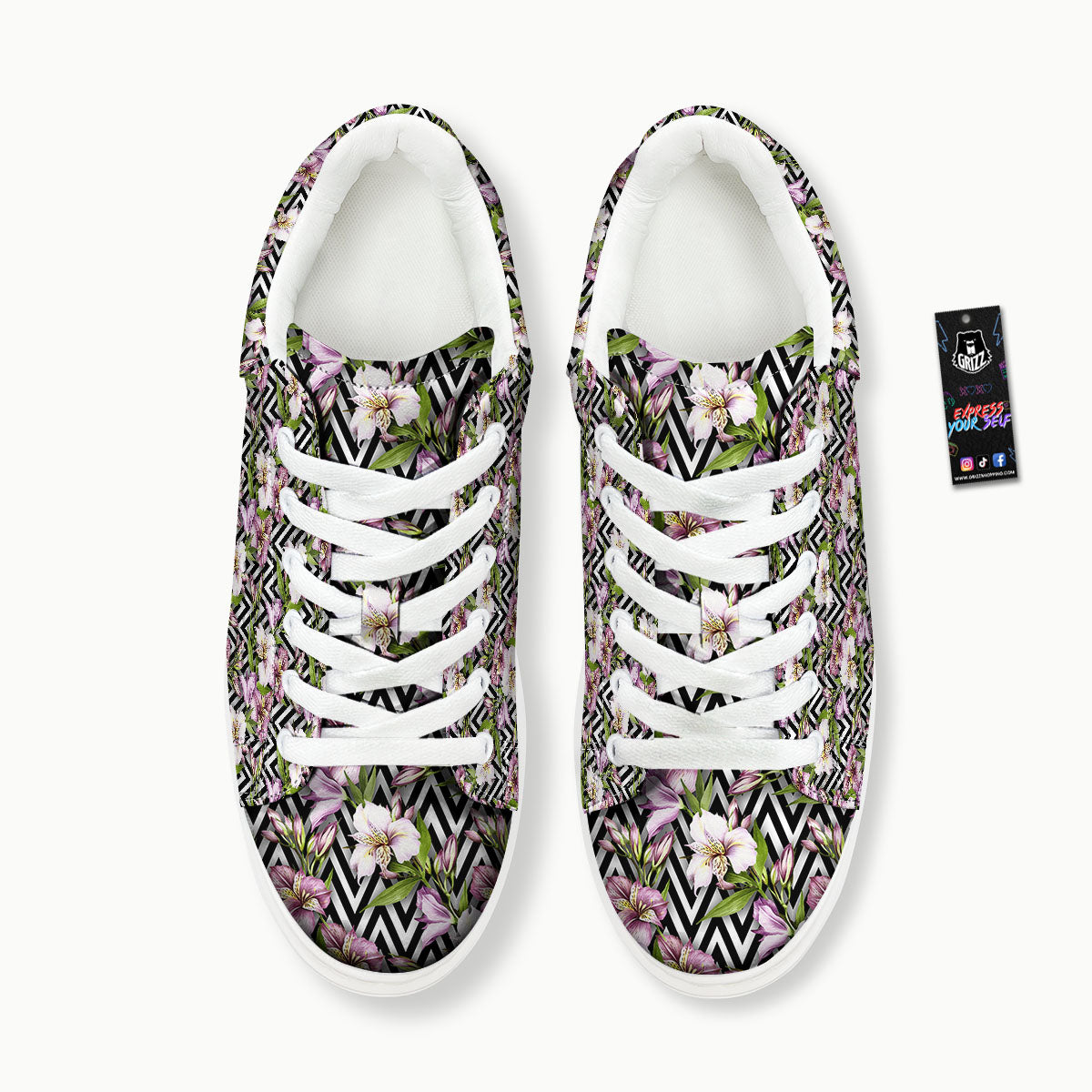 Zigzag Alstroemeria Purple Print Pattern Platform Shoes-grizzshop