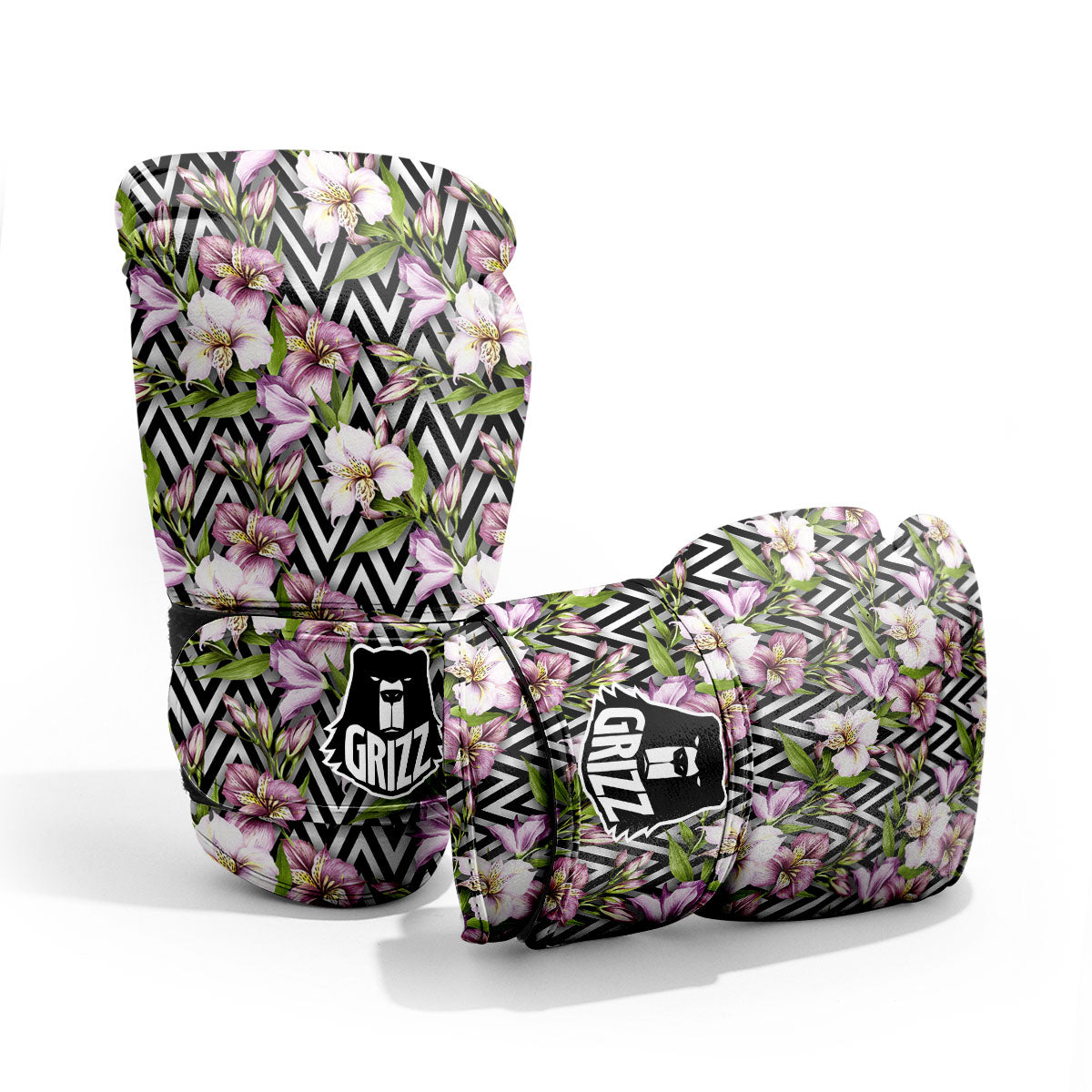 Zigzag Alstroemeria Purple Print Pattern Pro Boxing Glove
