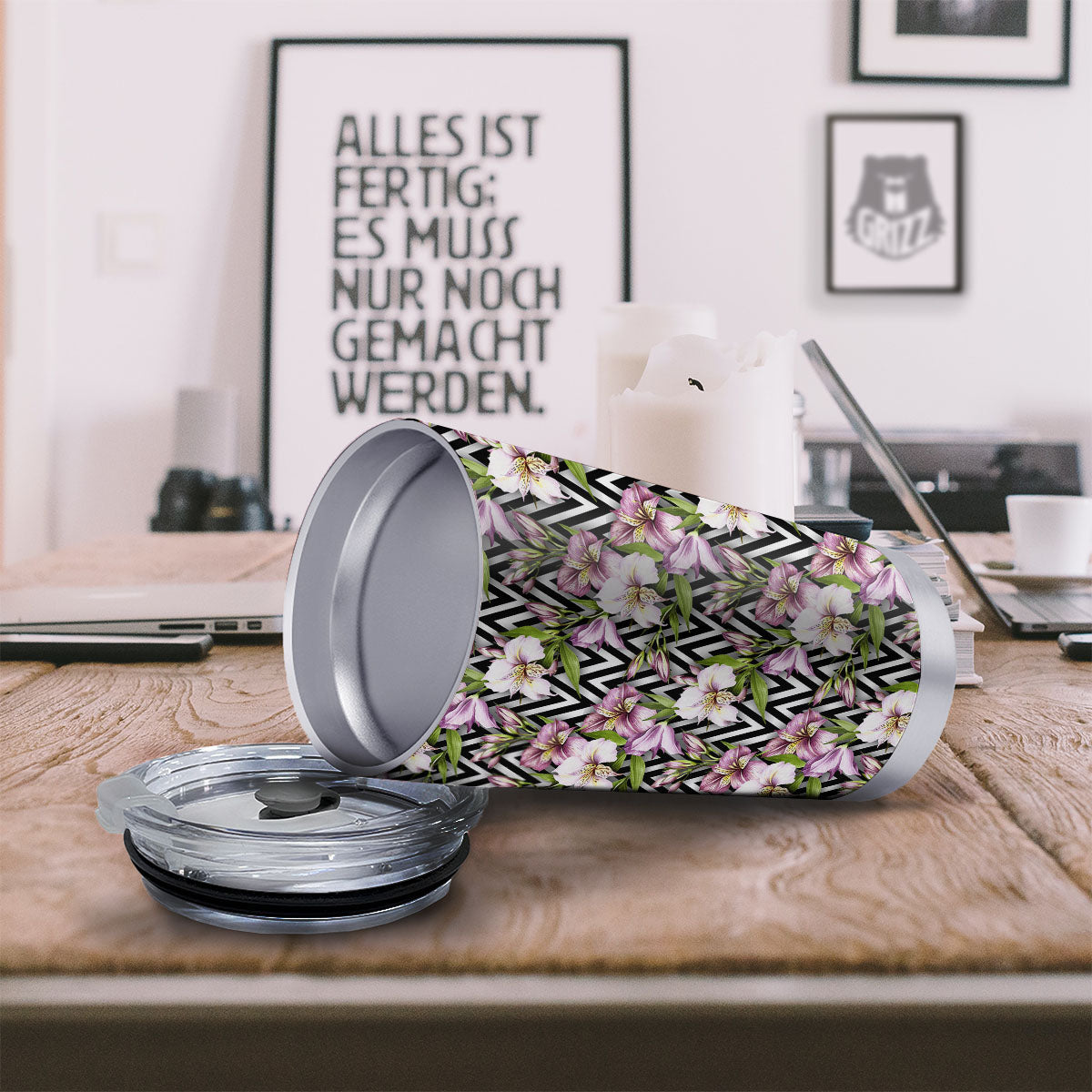 Zigzag Alstroemeria Purple Print Pattern Tumbler-grizzshop