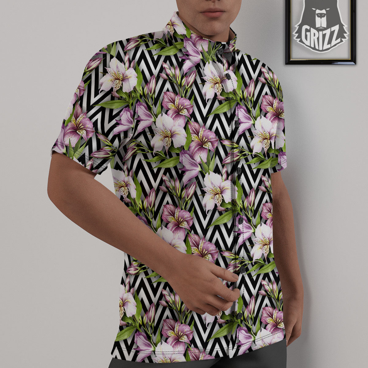 Zigzag Alstroemeria Purple Print Pattern Untucked Shirts-grizzshop