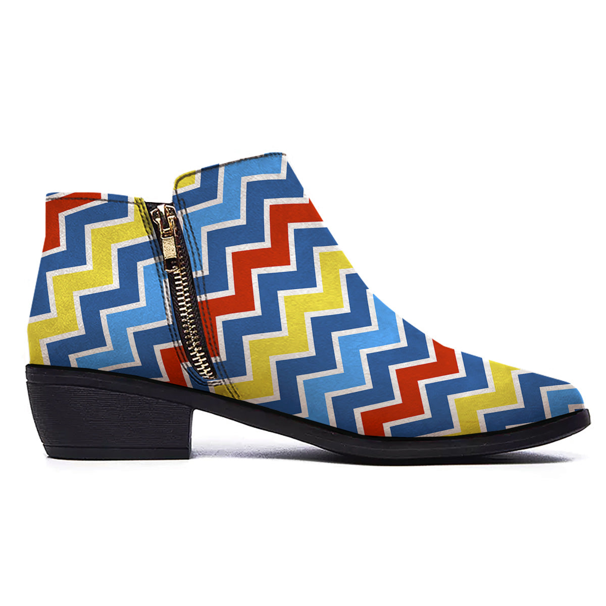 Zigzag Autism Awareness Color Print Pattern Ankle Boots-grizzshop