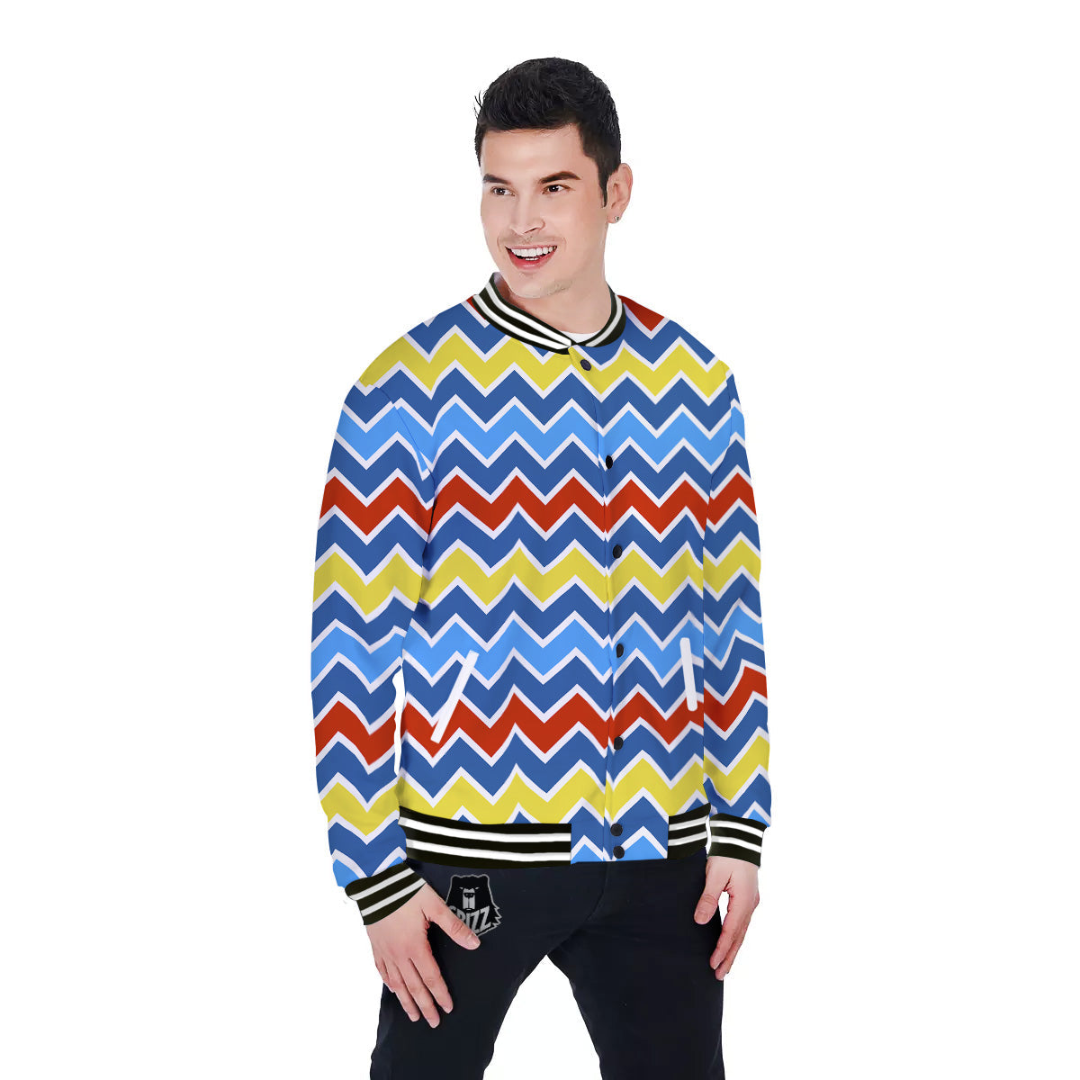 Zigzag Autism Awareness Color Print Pattern Baseball Jacket-grizzshop
