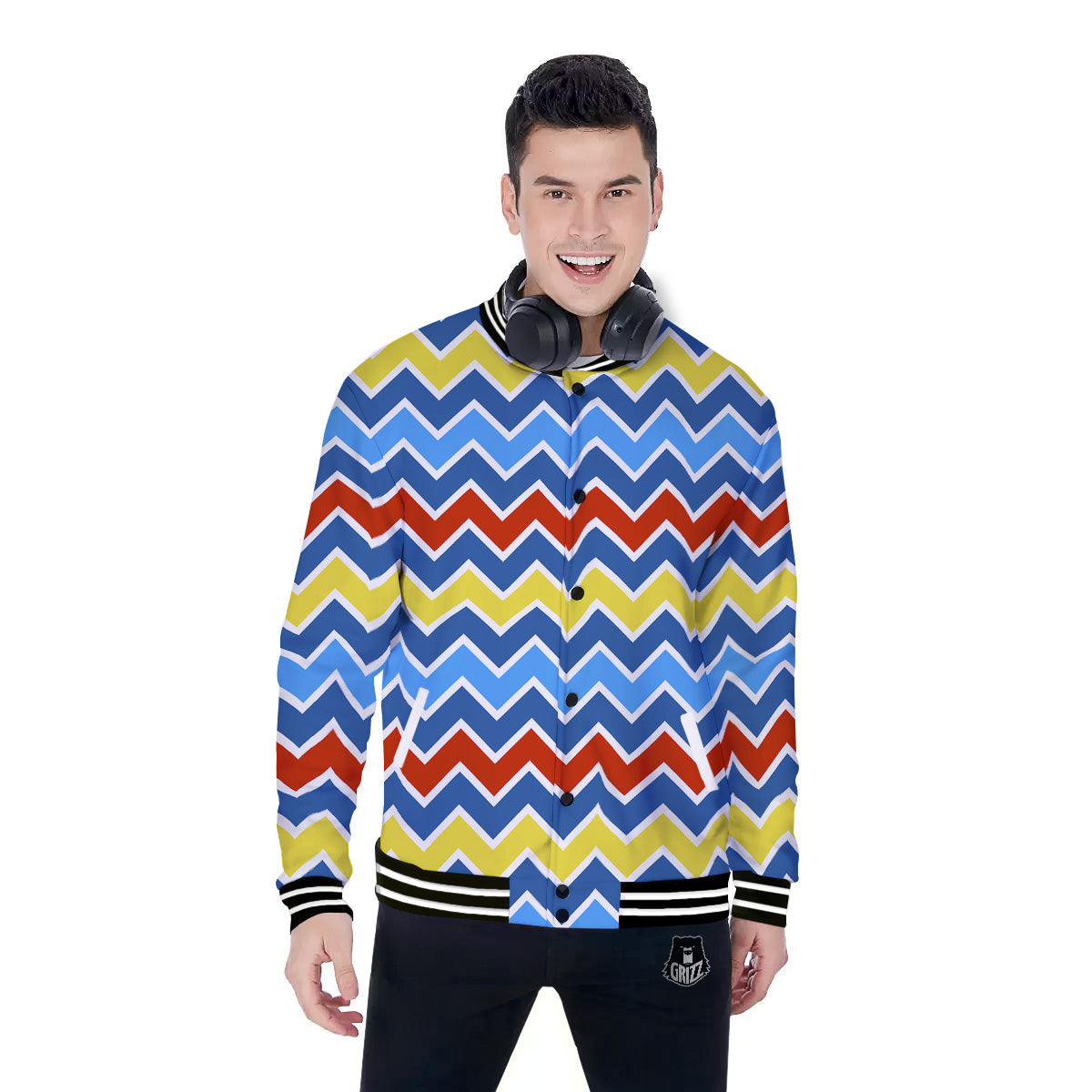Zigzag Autism Awareness Color Print Pattern Baseball Jacket-grizzshop
