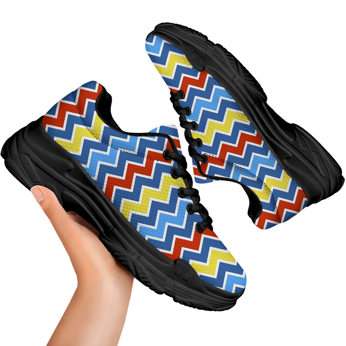 Zigzag Autism Awareness Color Print Pattern Black Chunky Shoes-grizzshop