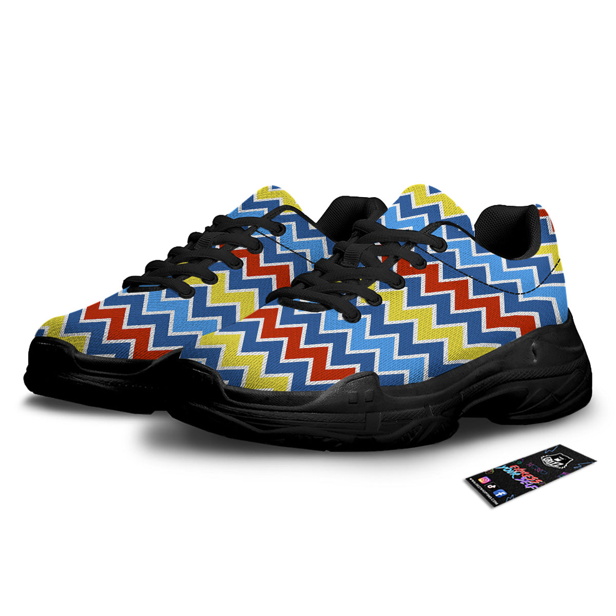 Zigzag Autism Awareness Color Print Pattern Black Chunky Shoes-grizzshop