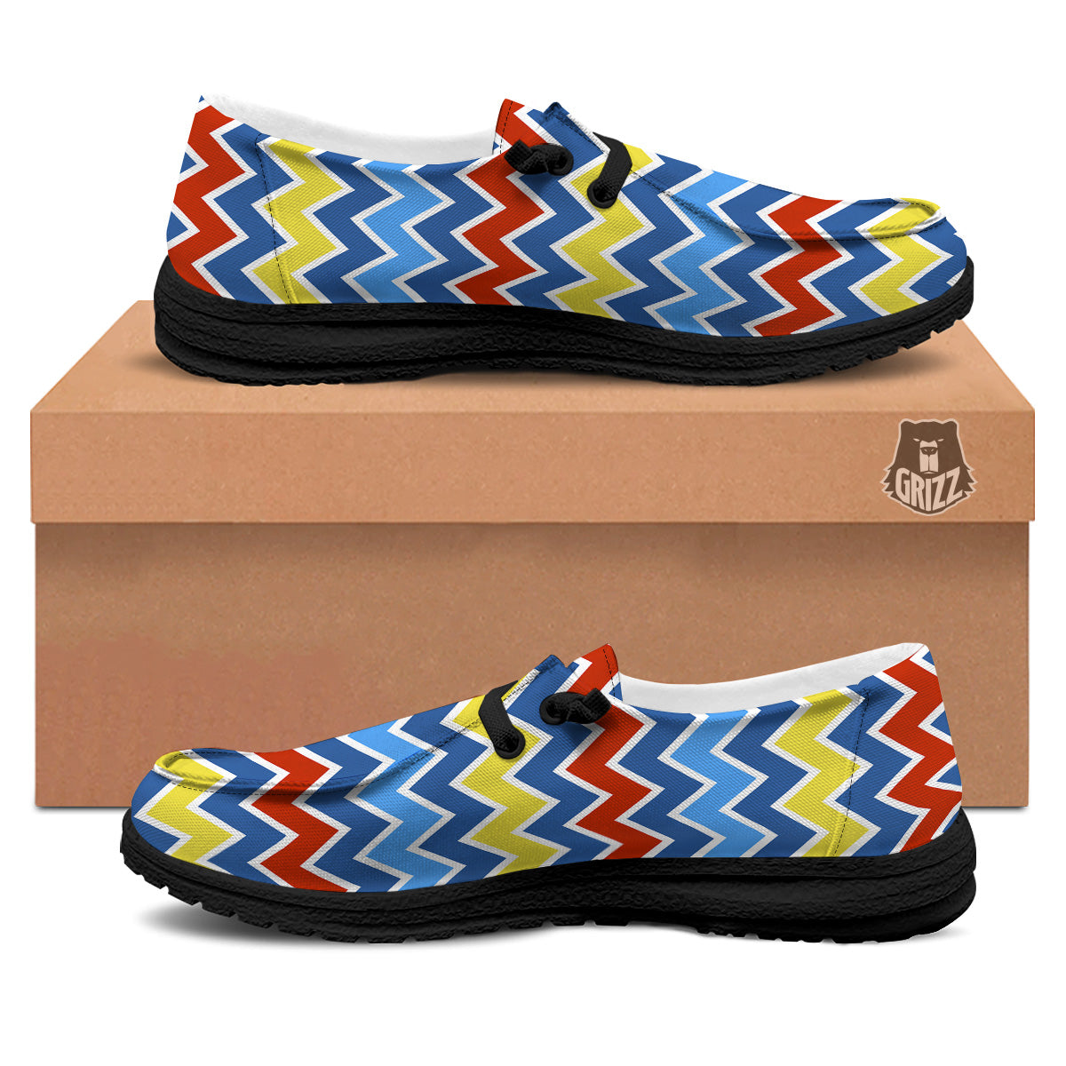 Zigzag Autism Awareness Color Print Pattern Black Loafers-grizzshop