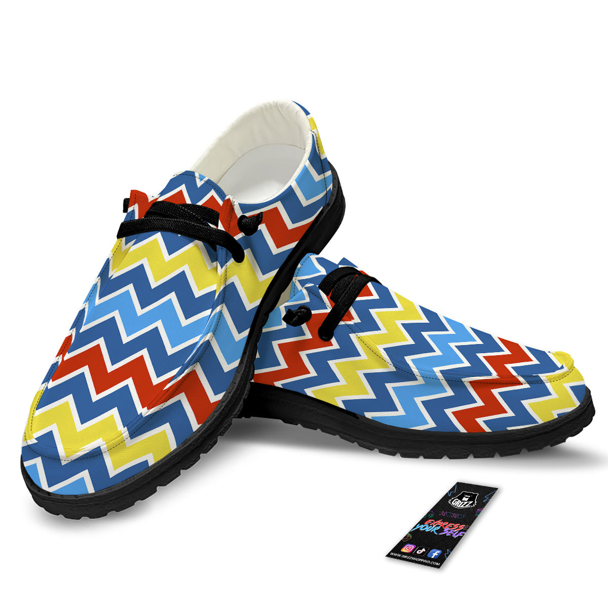 Zigzag Autism Awareness Color Print Pattern Black Loafers-grizzshop
