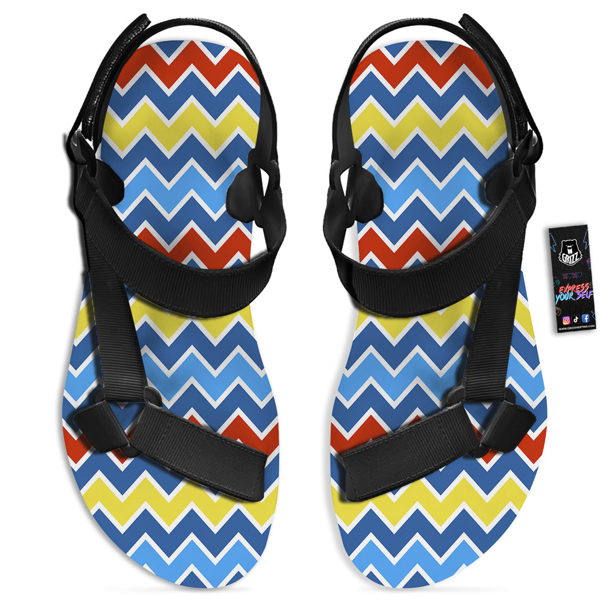 Zigzag Autism Awareness Color Print Pattern Black Open Toe Sandals-grizzshop
