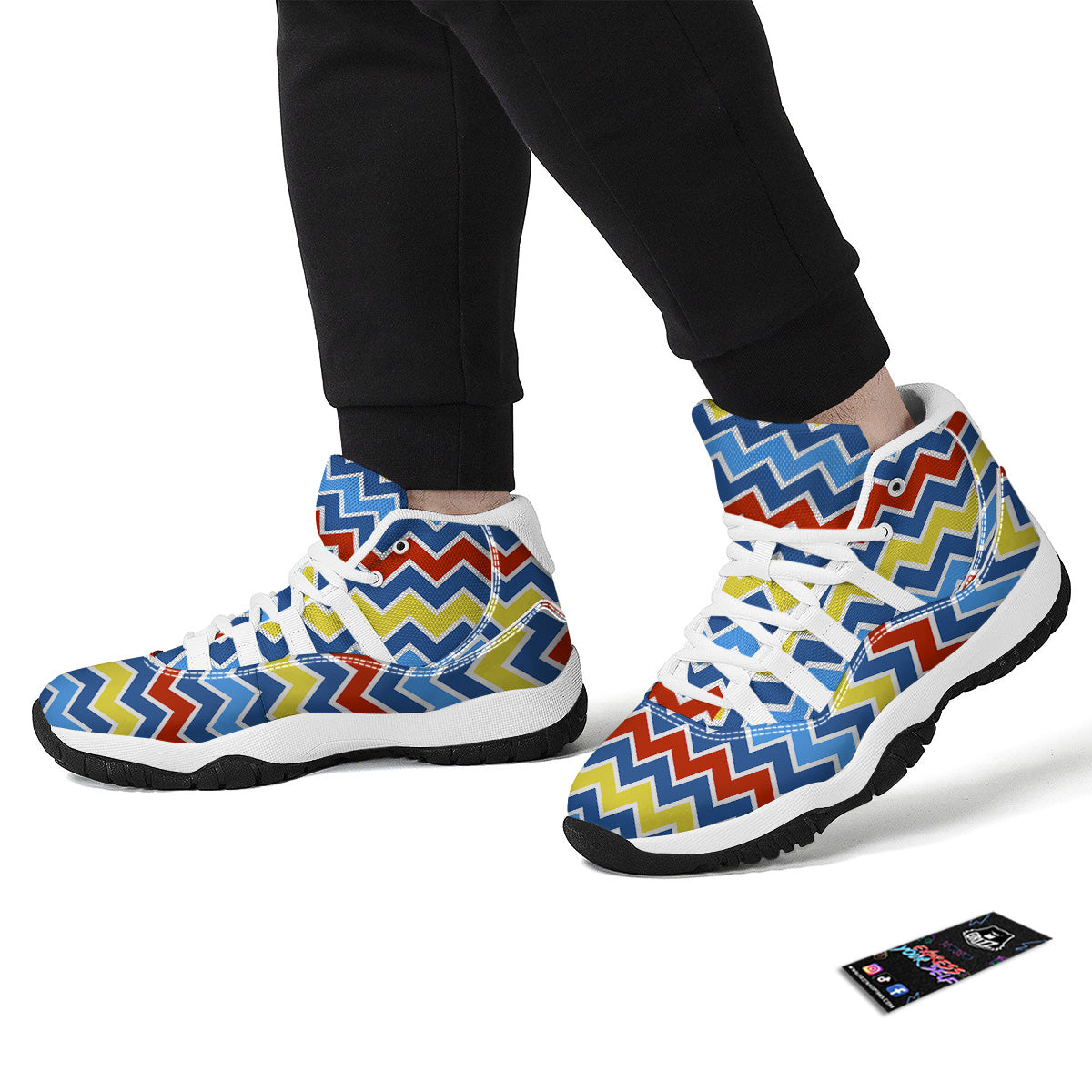 Zigzag Autism Awareness Color Print Pattern White Bball Shoes-grizzshop