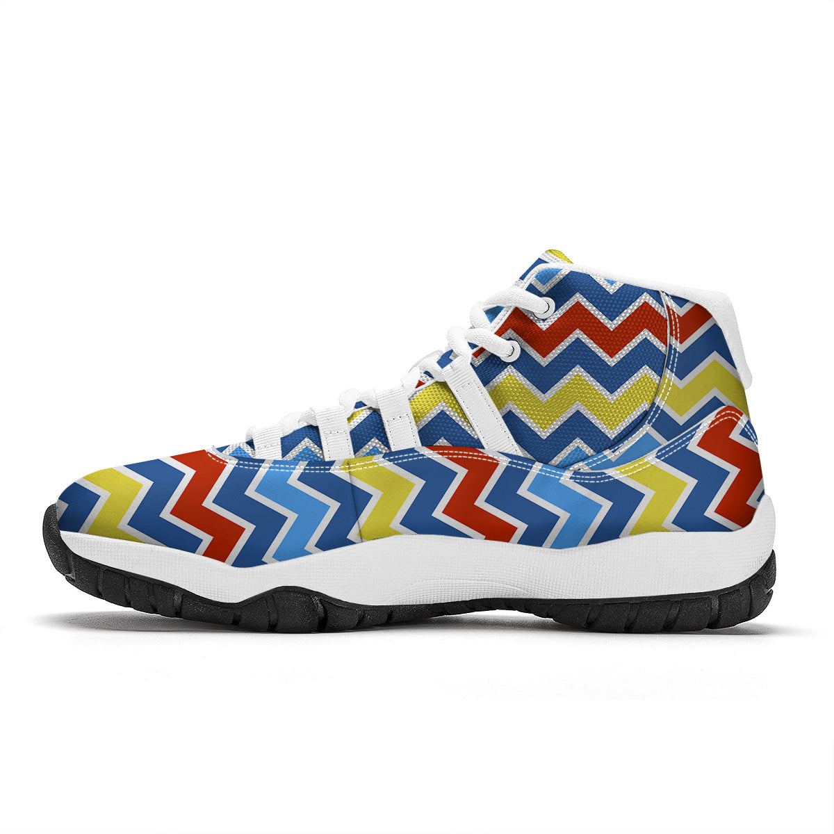 Zigzag Autism Awareness Color Print Pattern White Bball Shoes-grizzshop