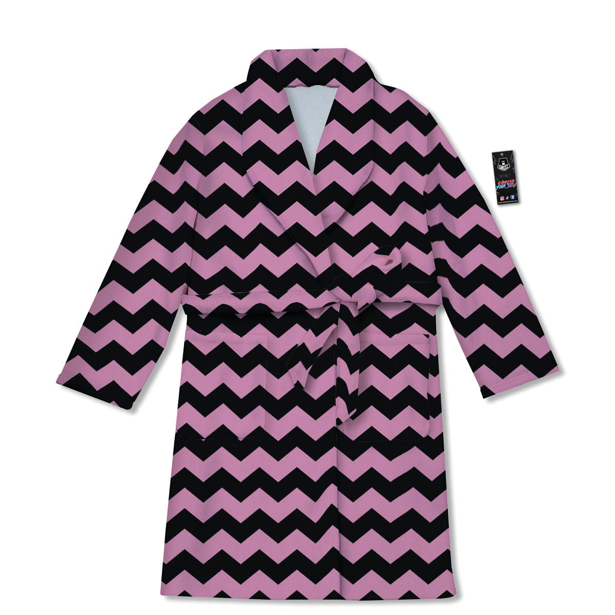 Zigzag Black And Pink Print Pattern Bathrobe-grizzshop
