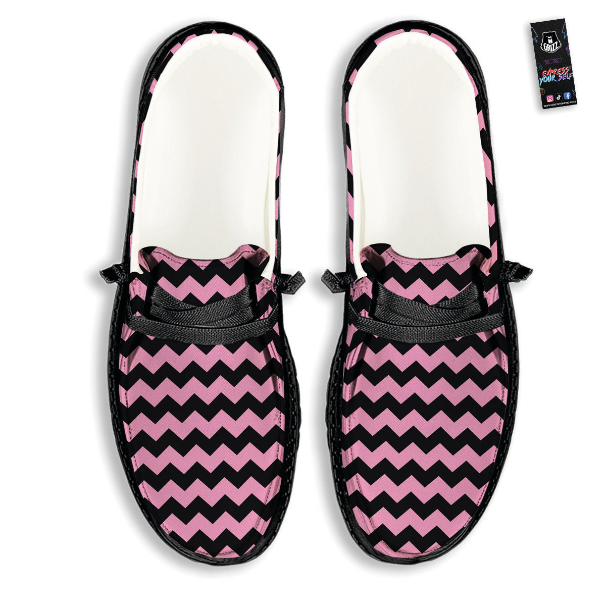 Zigzag Black And Pink Print Pattern Black Loafers-grizzshop