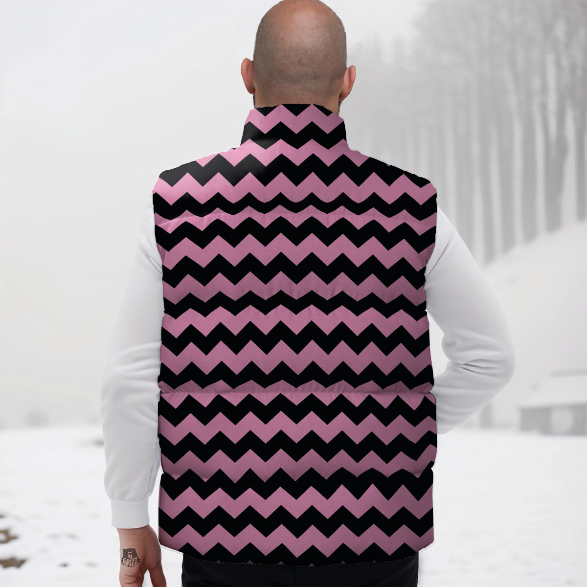 Zigzag Black And Pink Print Pattern Down Vest-grizzshop