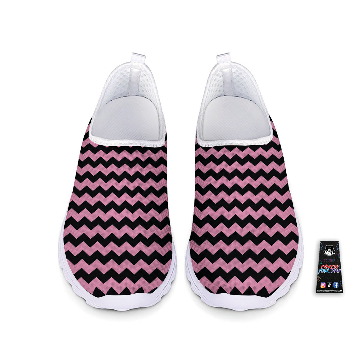 Zigzag Black And Pink Print Pattern Nurse Shoes-grizzshop