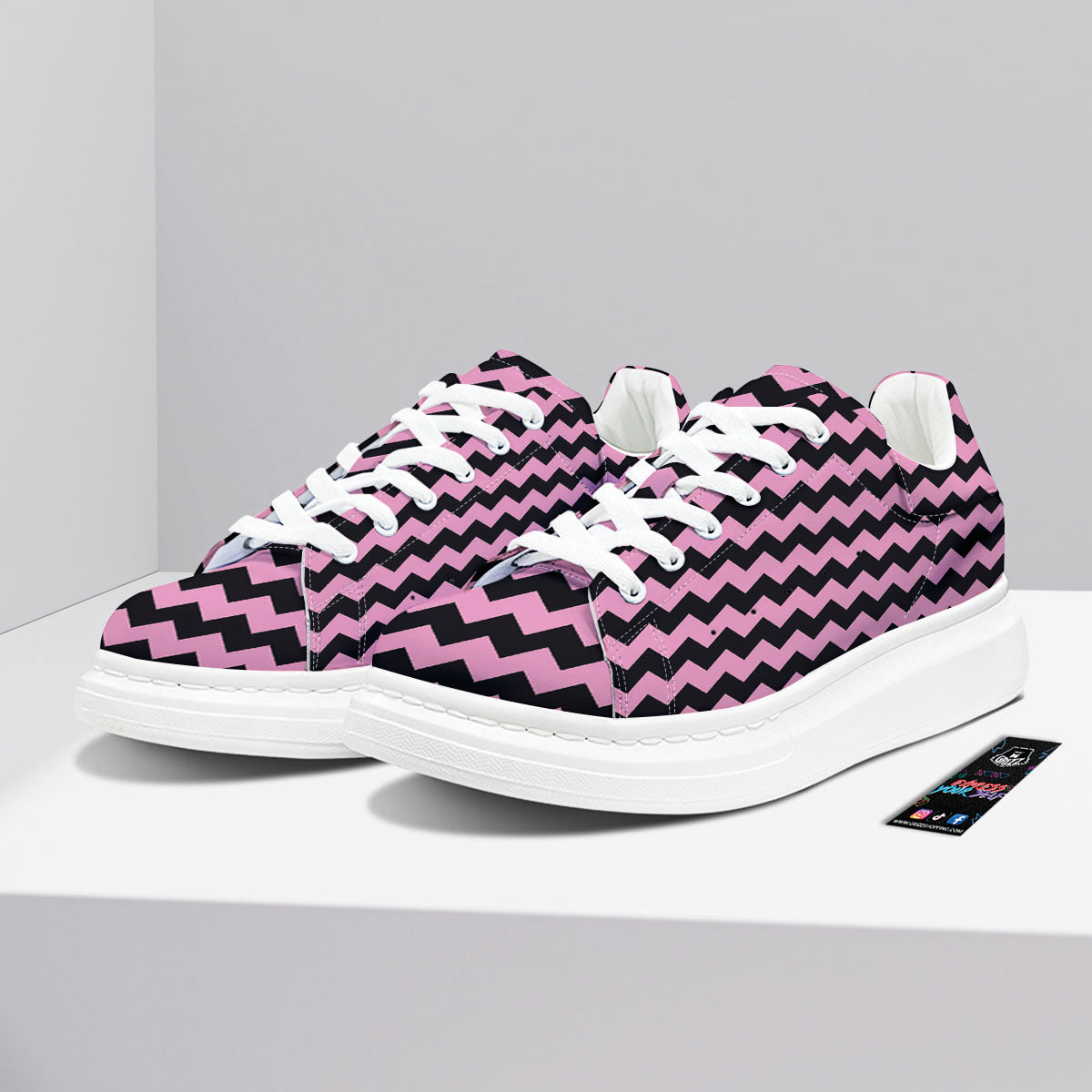 Zigzag Black And Pink Print Pattern Platform Shoes-grizzshop