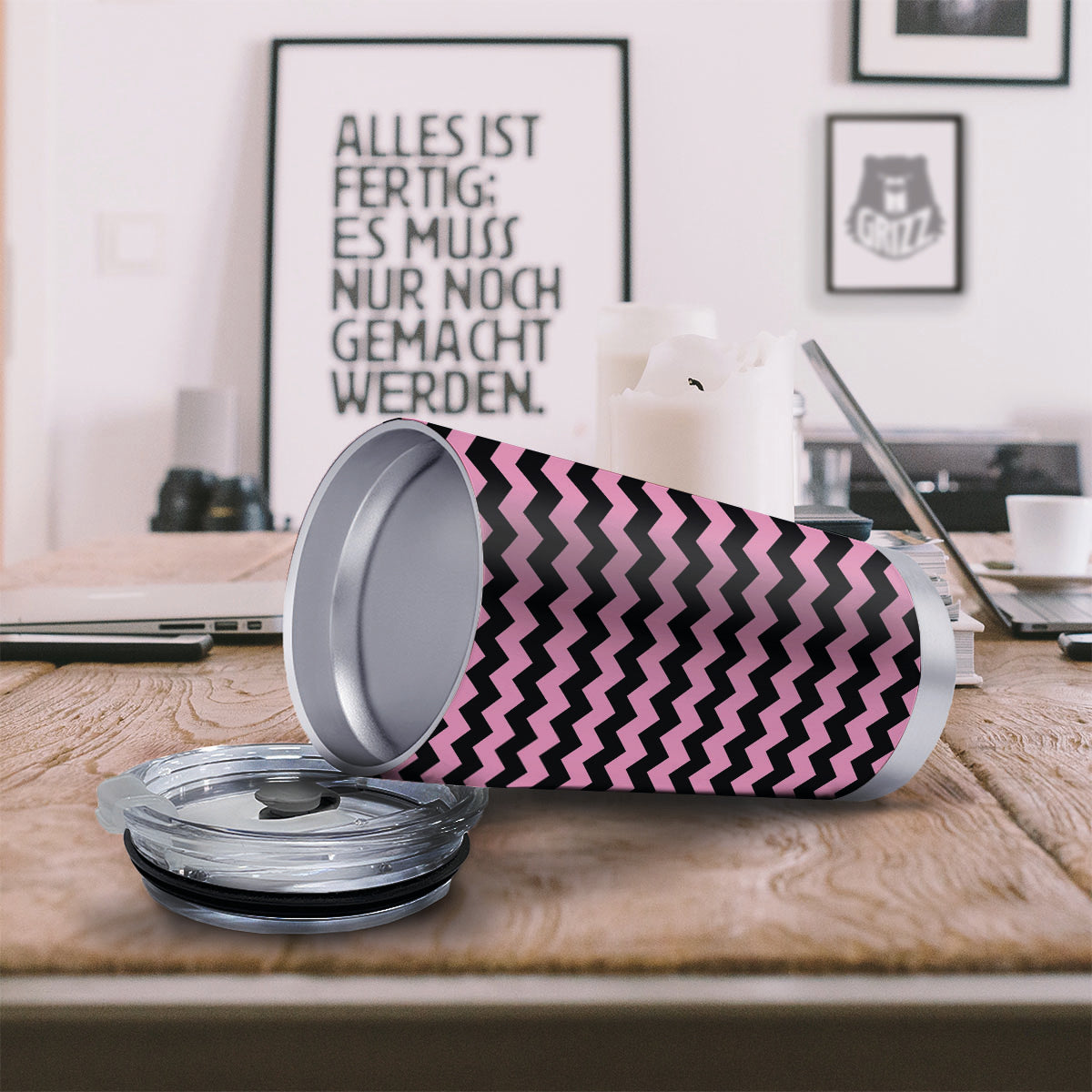 Zigzag Black And Pink Print Pattern Tumbler-grizzshop