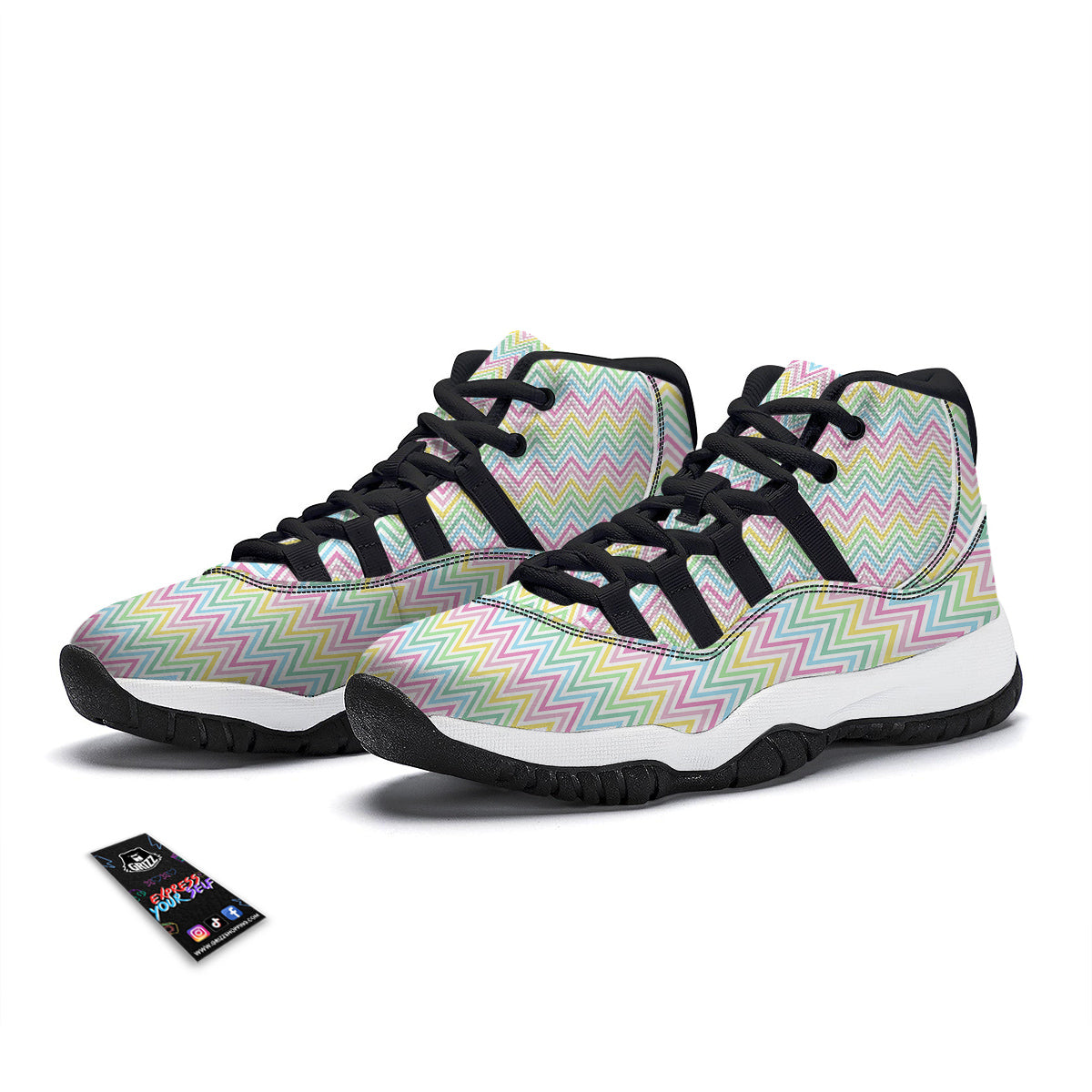 Zigzag Colorful Print Pattern Black Bball Shoes-grizzshop