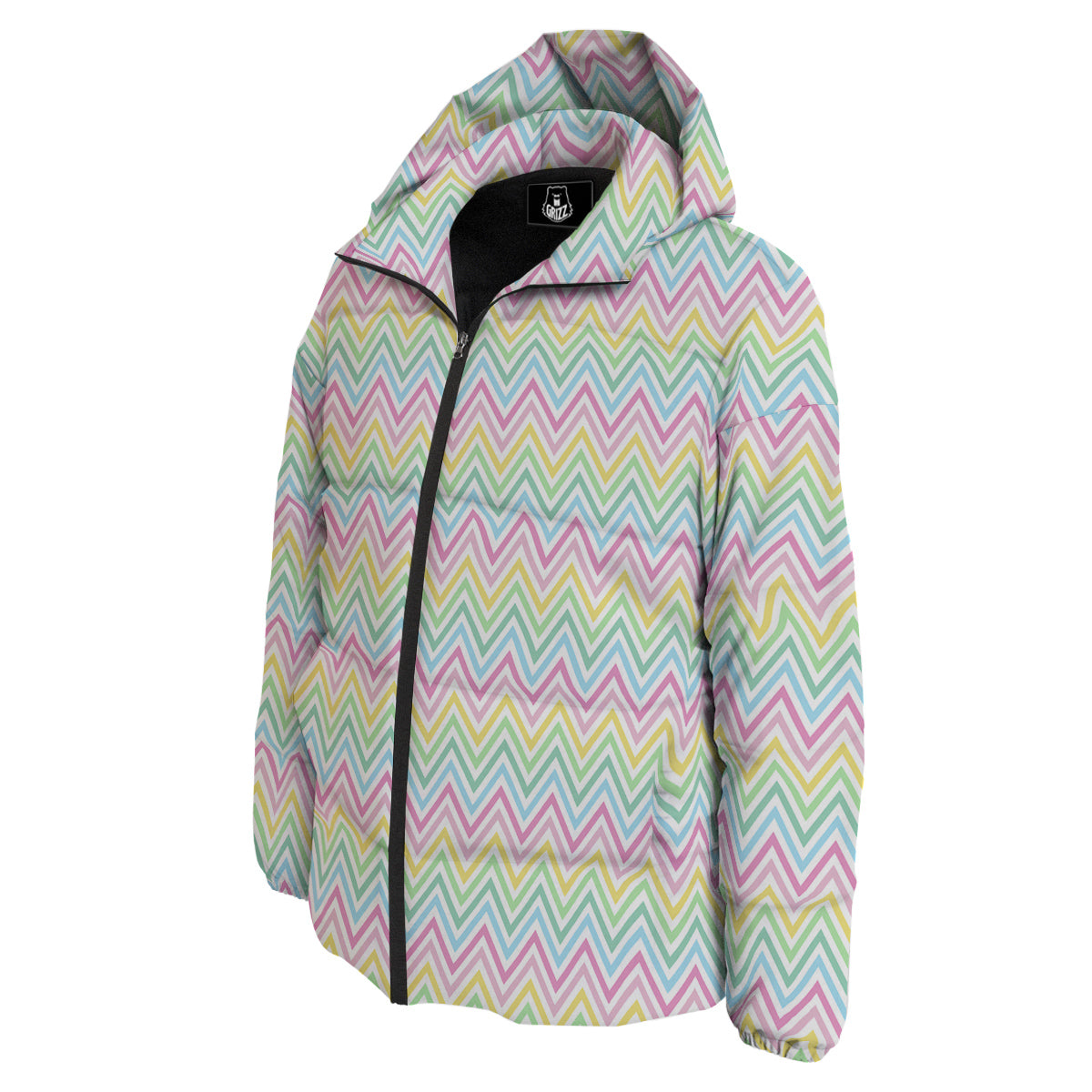 Zigzag Colorful Print Pattern Down Jacket-grizzshop