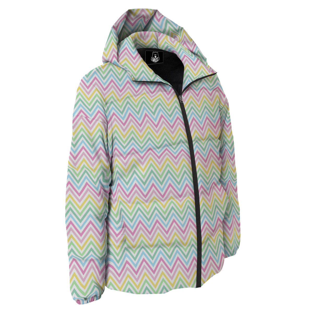 Zigzag Colorful Print Pattern Down Jacket-grizzshop