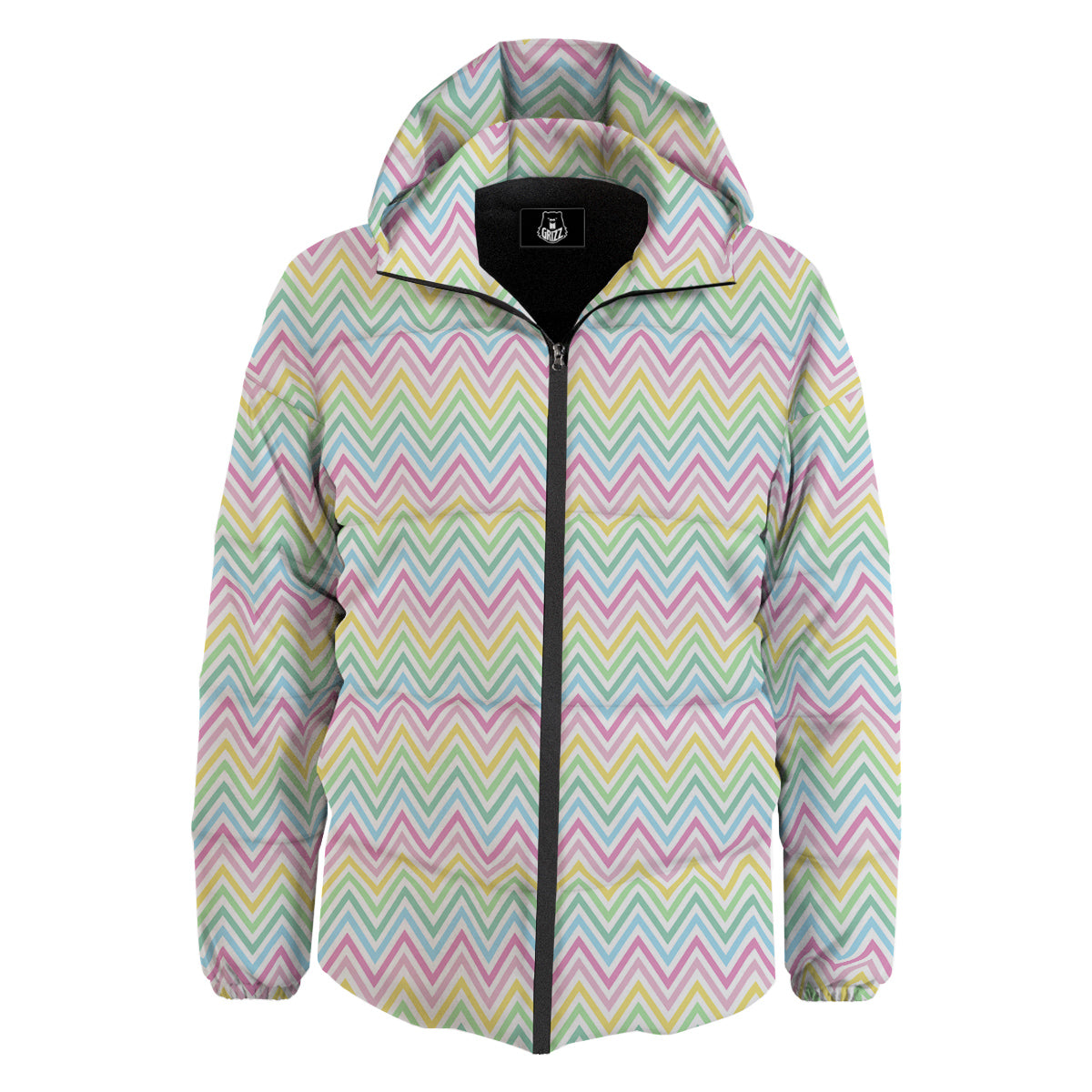 Zigzag Colorful Print Pattern Down Jacket-grizzshop