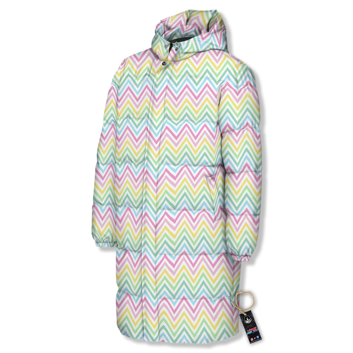 Zigzag Colorful Print Pattern Long Down Jacket-grizzshop