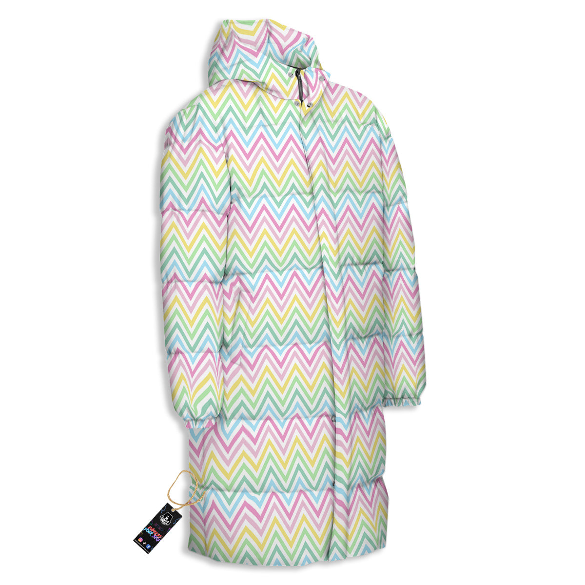 Zigzag Colorful Print Pattern Long Down Jacket-grizzshop