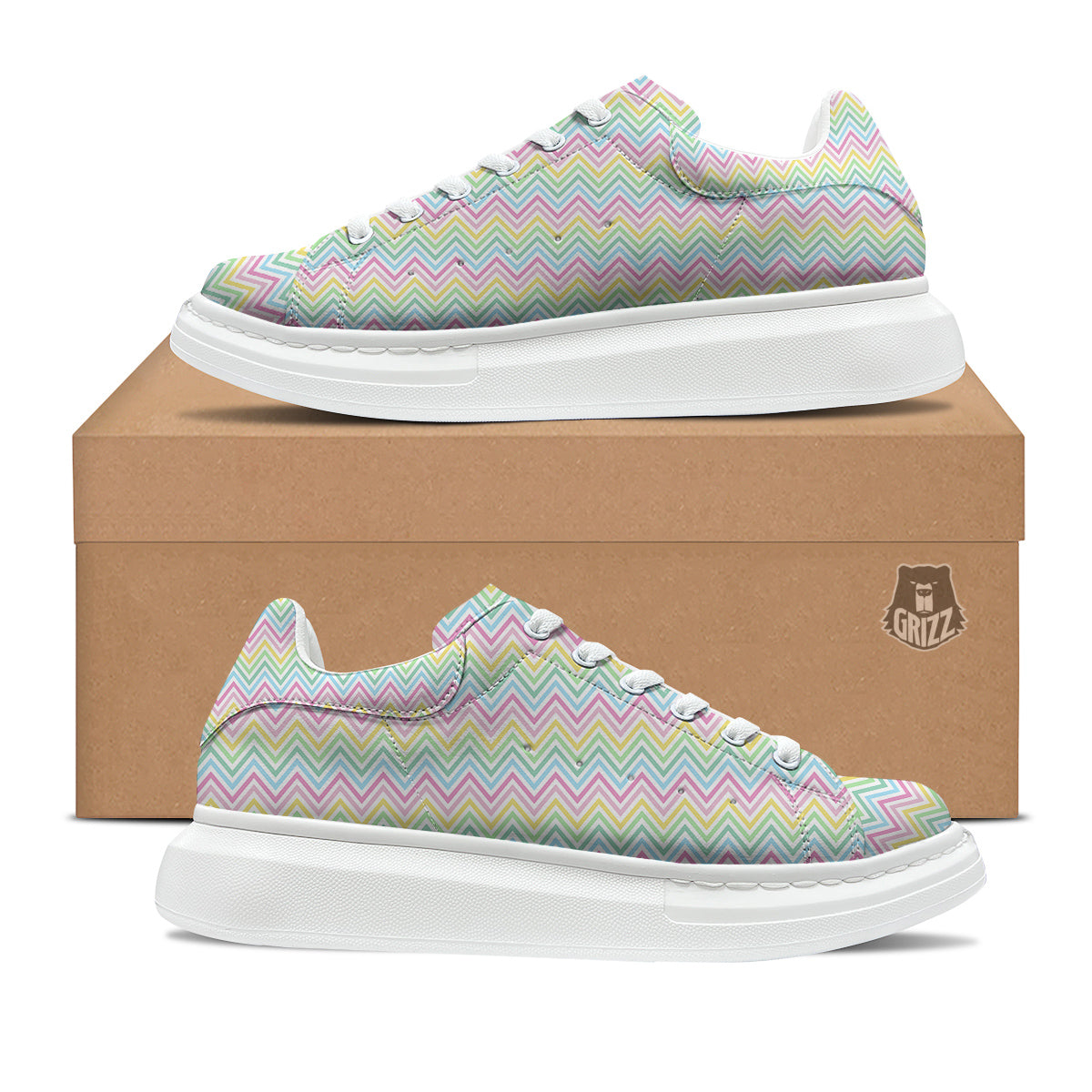 Zigzag Colorful Print Pattern Platform Shoes-grizzshop