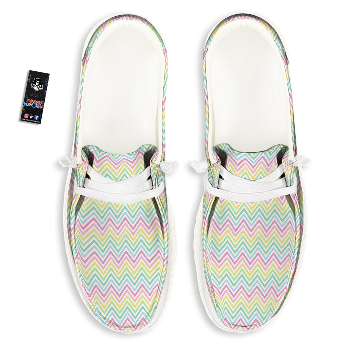 Zigzag Colorful Print Pattern White Loafers-grizzshop