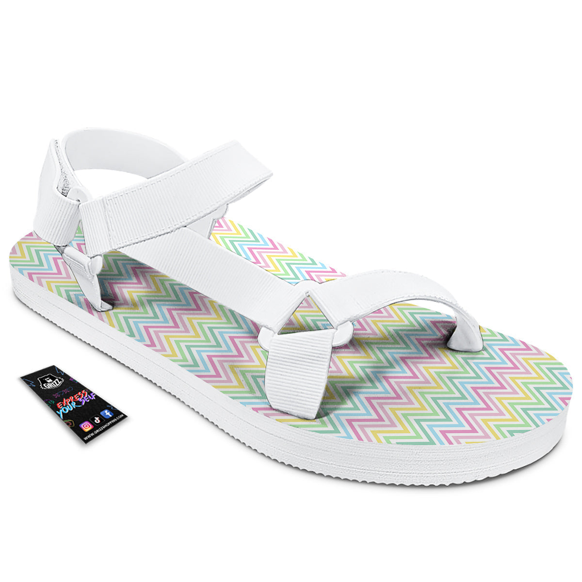 Zigzag Colorful Print Pattern White Open Toe Sandals-grizzshop