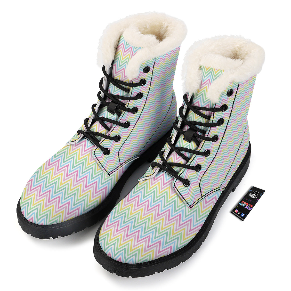 Zigzag Colorful Print Pattern Winter Boots-grizzshop