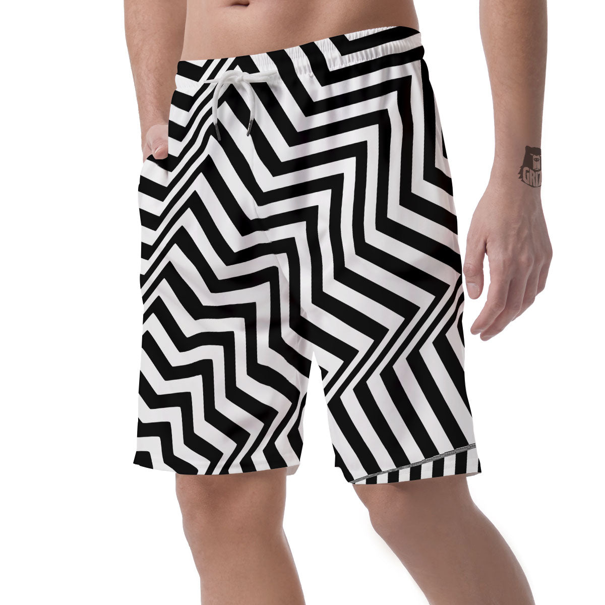 Zigzag Dazzle White And Black Print Men's Shorts-grizzshop