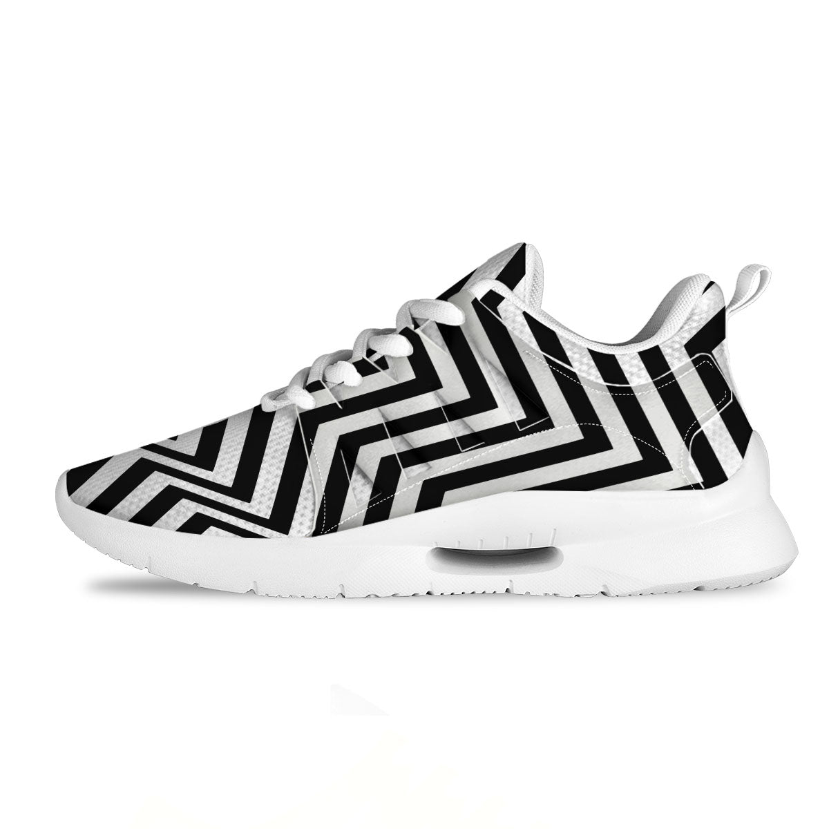 Zigzag Dazzle White And Black Print Tennis Shoes-grizzshop