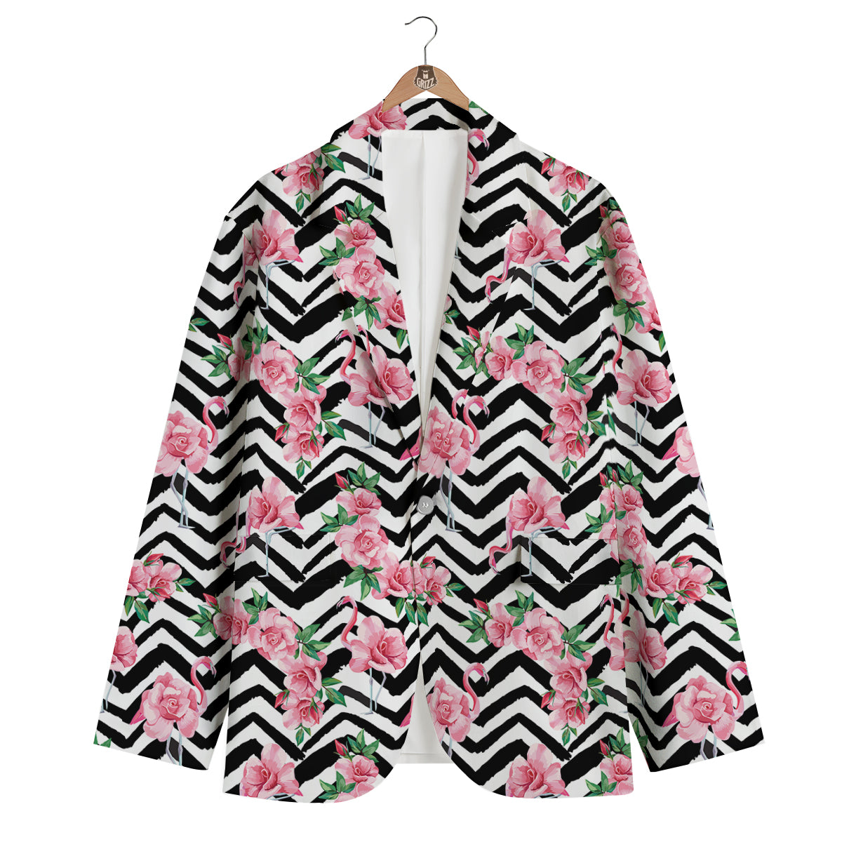 Zigzag Flamingo Flower Men's Blazer-grizzshop