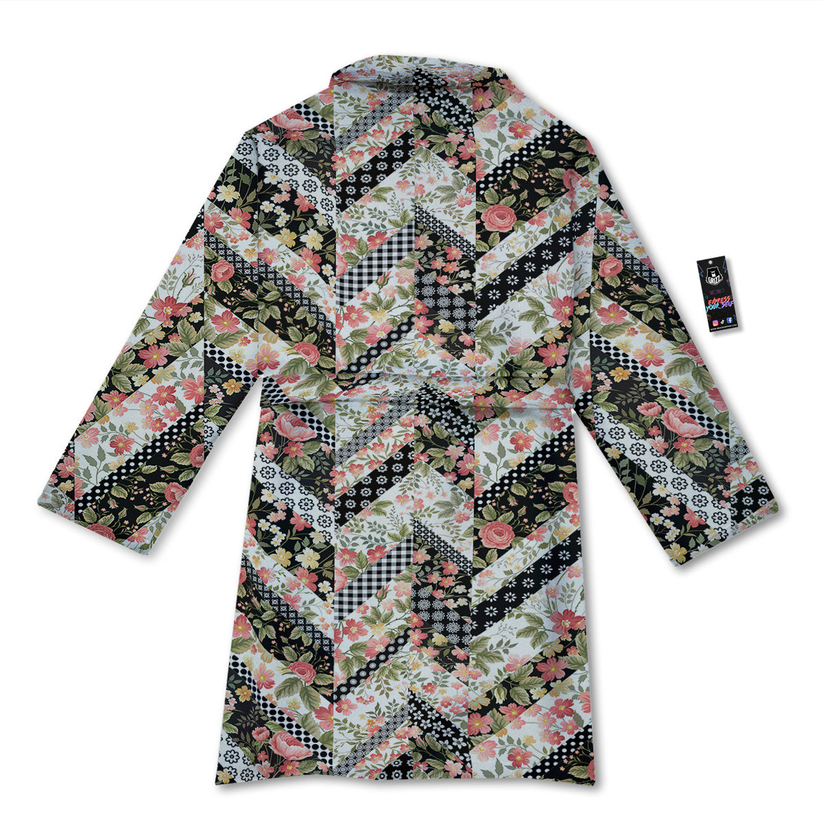 Zigzag Floral Patchwork Print Pattern Bathrobe-grizzshop