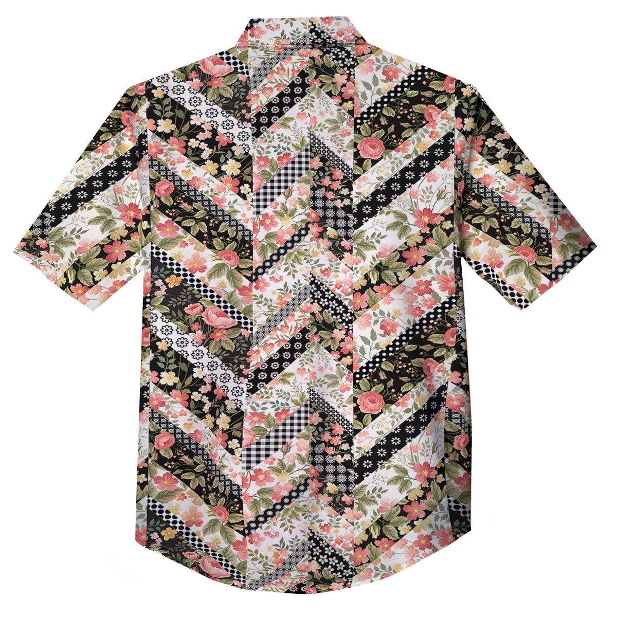 Zigzag Floral Patchwork Print Pattern Button Up Shirt-grizzshop