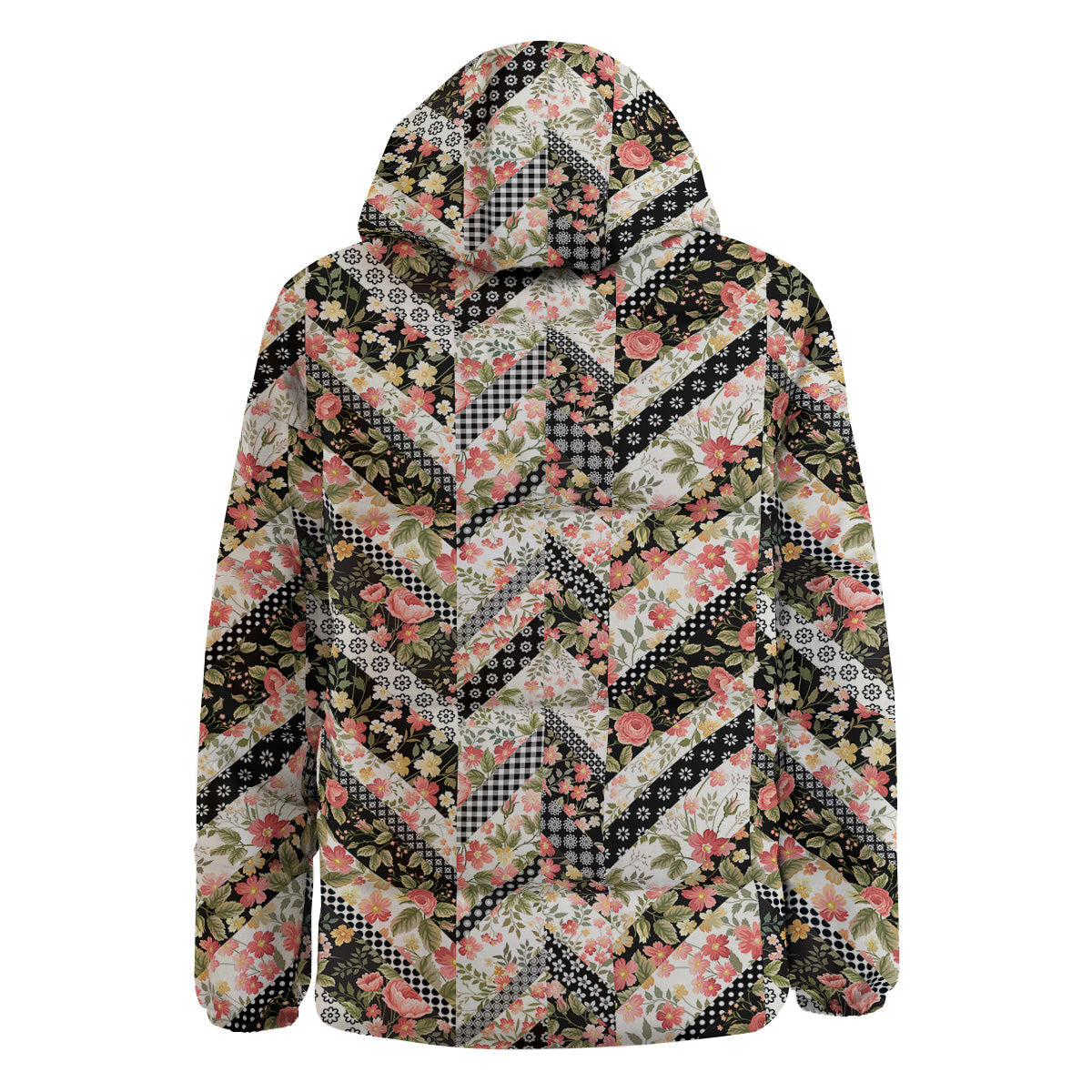 Zigzag Floral Patchwork Print Pattern Down Jacket-grizzshop