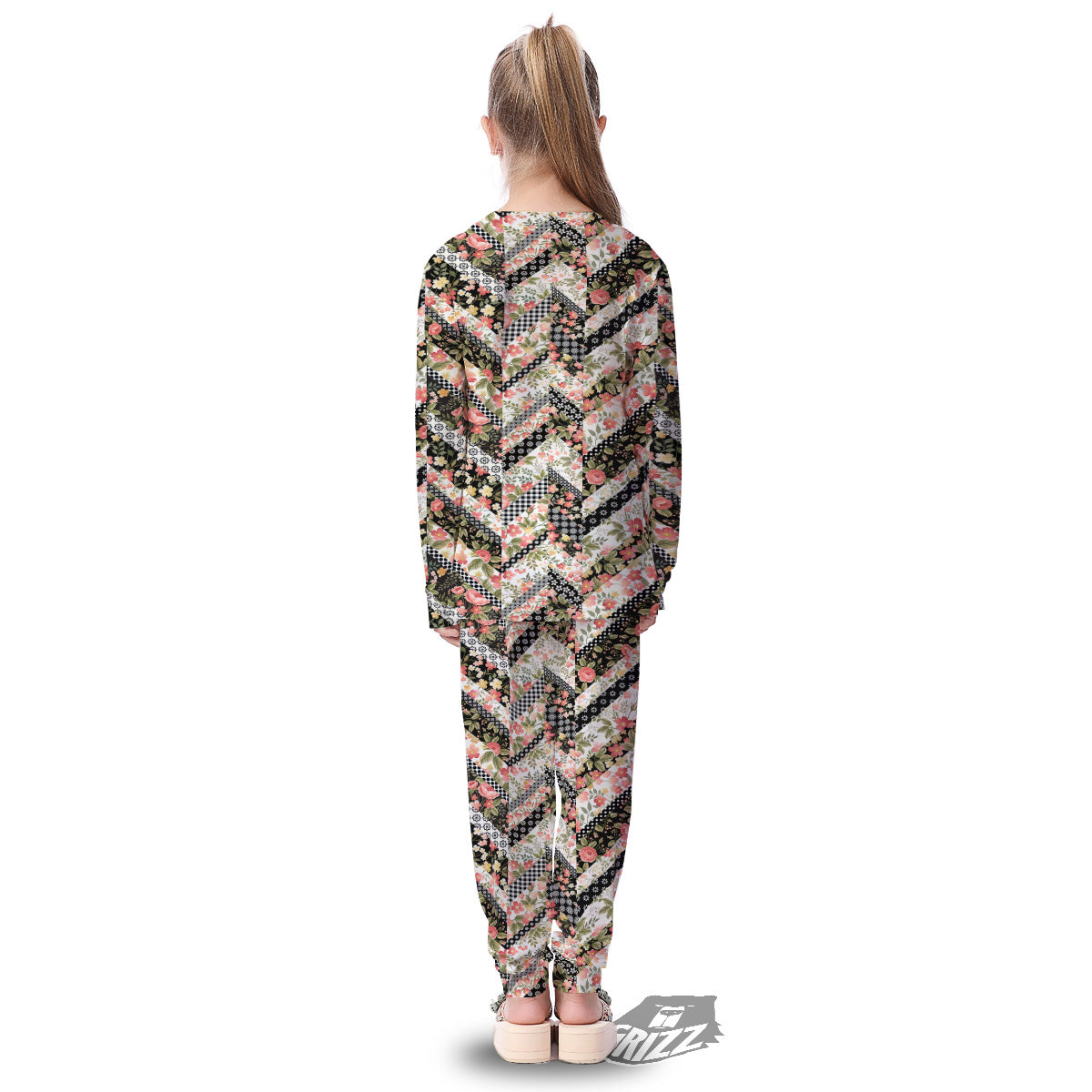 Zigzag Floral Patchwork Print Pattern Kid's Pajamas-grizzshop