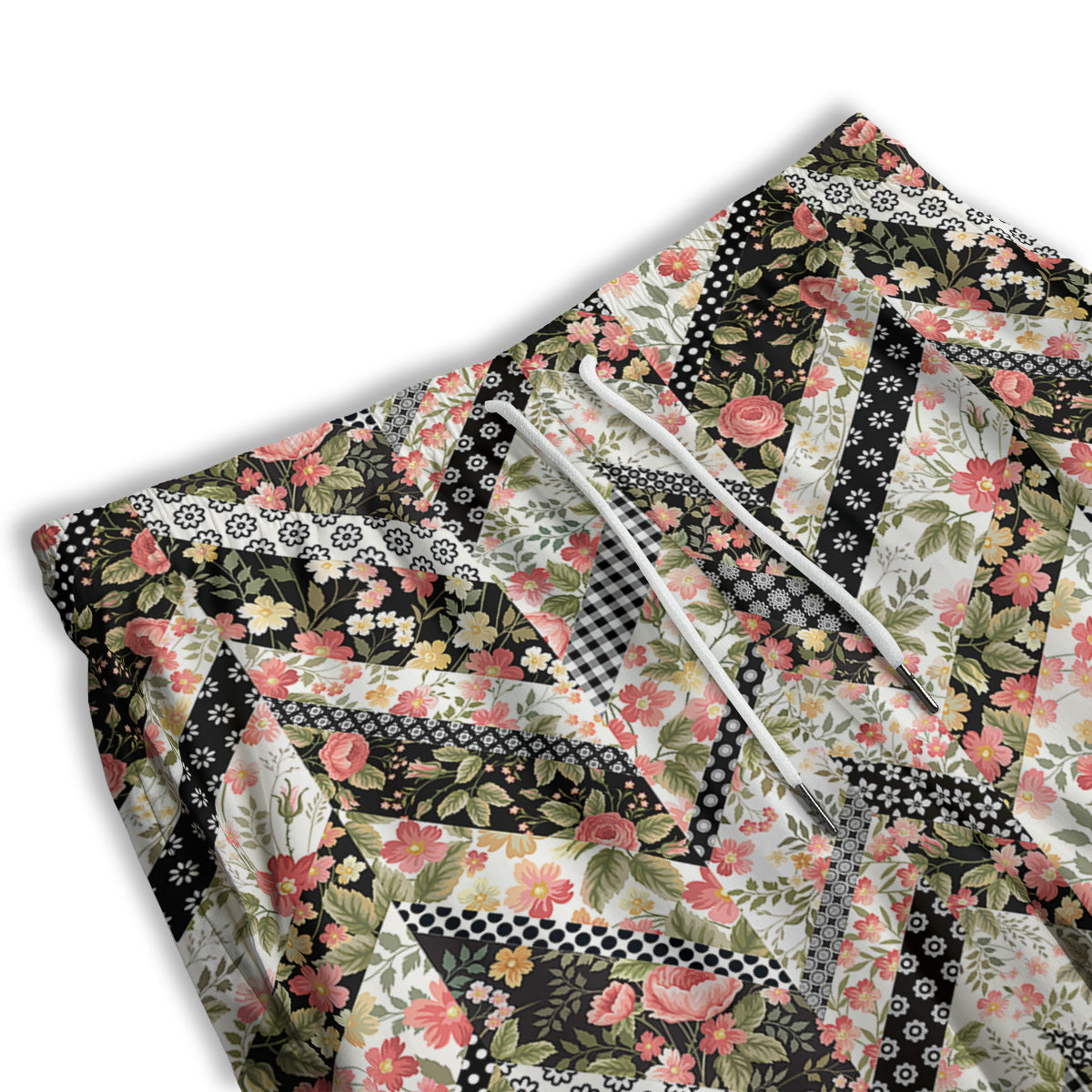 Zigzag Floral Patchwork Print Pattern Men's Athletic Shorts