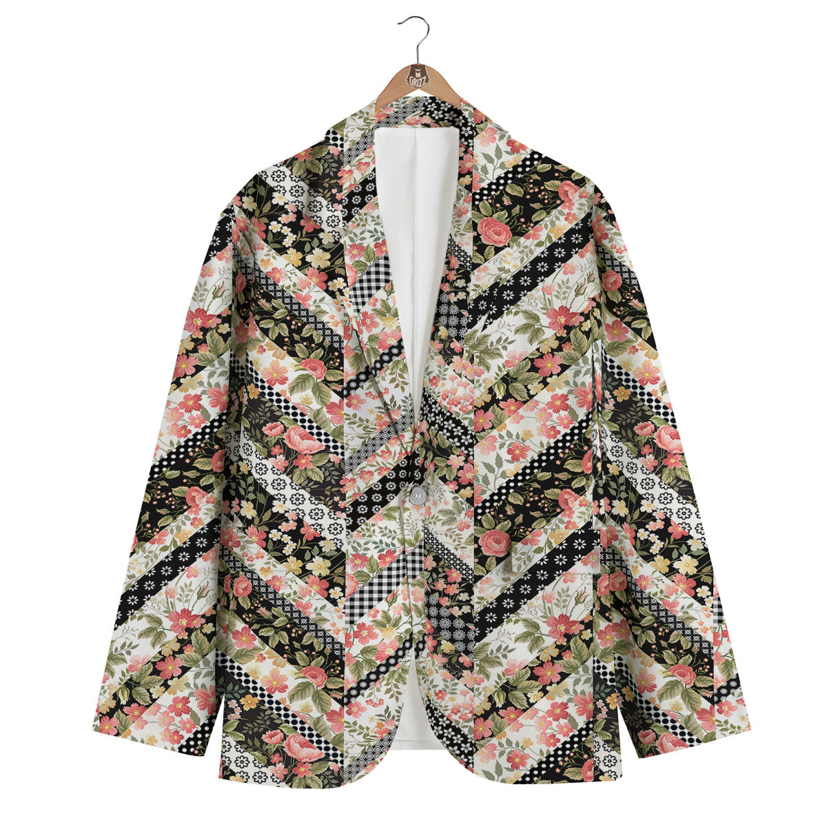 Zigzag Floral Patchwork Print Pattern Men's Blazer-grizzshop